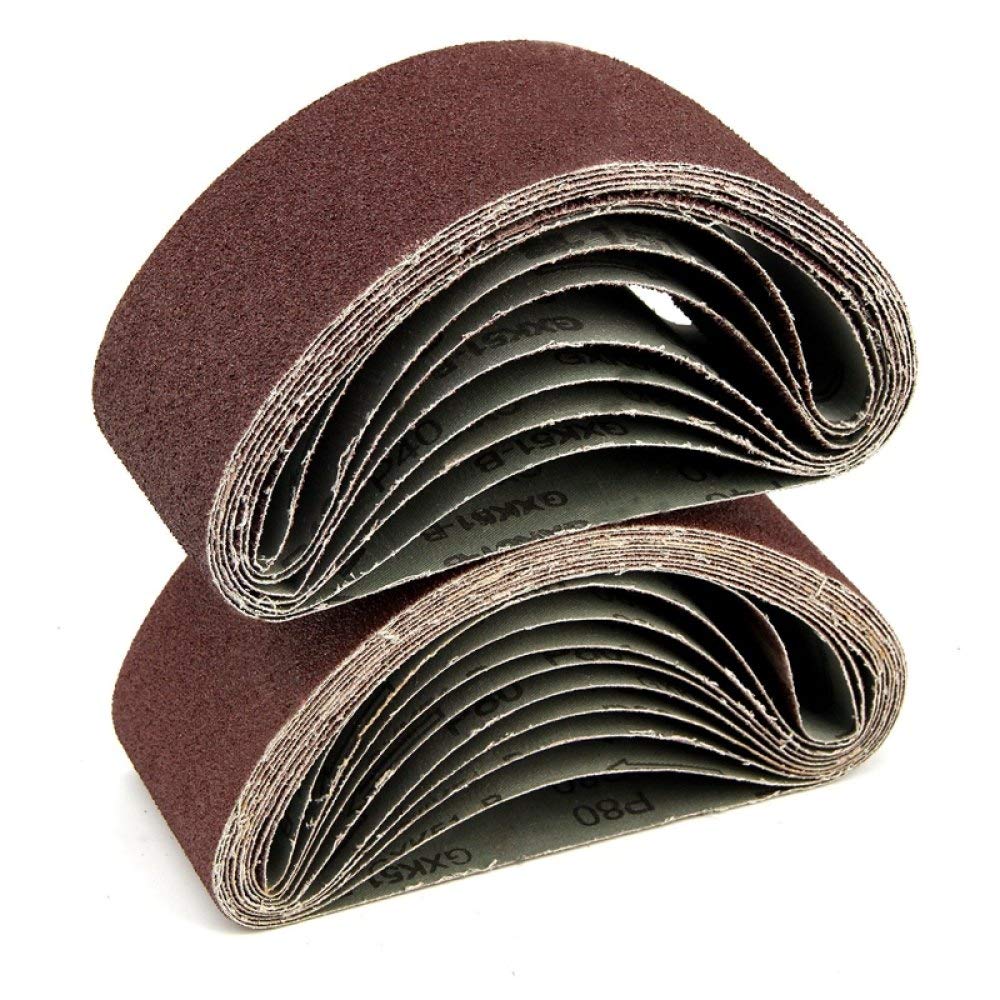 Zestaw taśm szlifierskich， 20 sztuk pasów ściernych 75 mm x 457 mm, tlenek glinu, taśma ścierna do szlifierki taśmowej, czerwonobrązowy