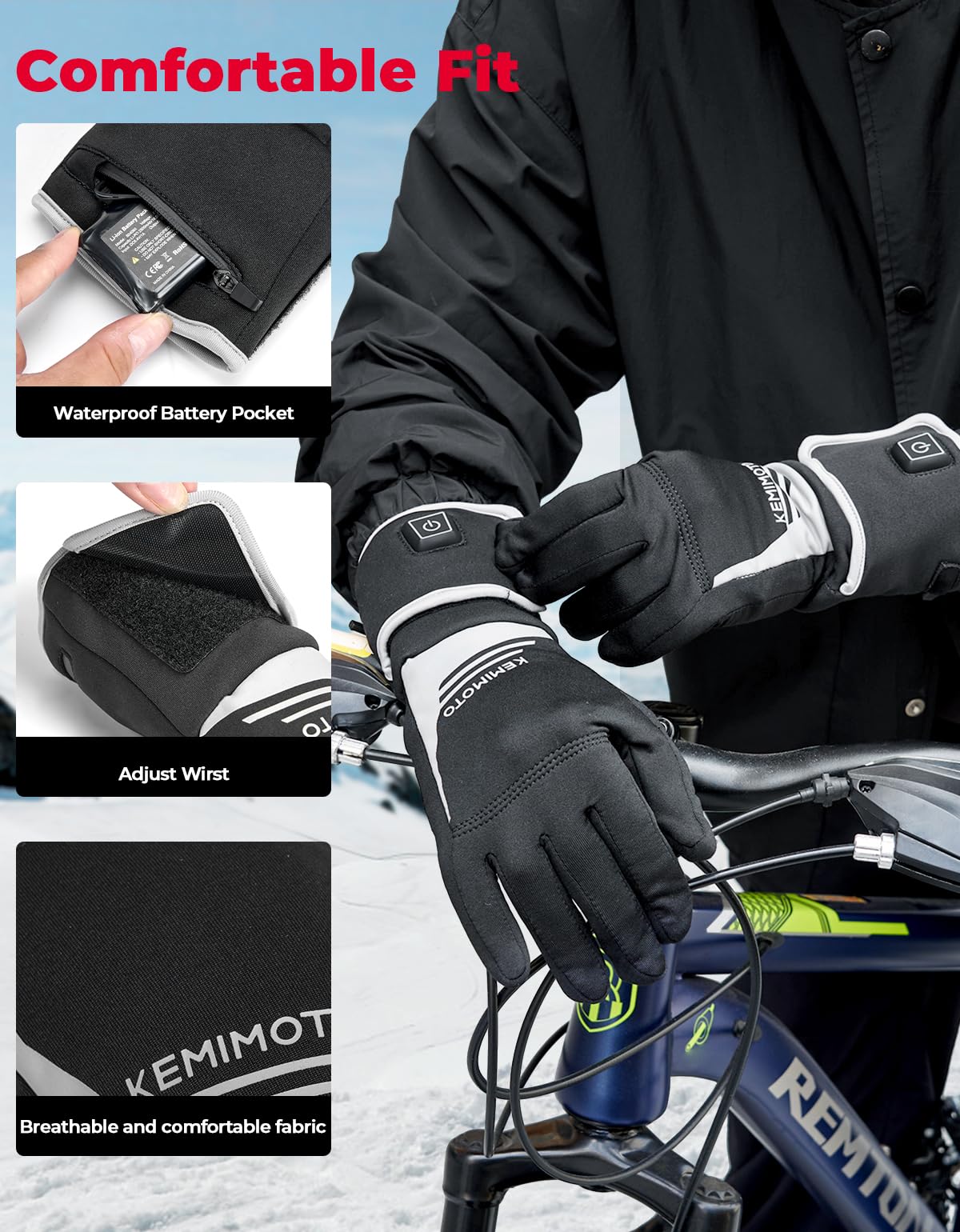 KEMIMOTO Verwarmbare handschoenen voor -10 °C ~ -5 °C, verwarmde wintervishandschoenen met opvouwbare magnetische vingertoppen, wind- en waterdichte elektrische thermische handschoenen voor ijsvissen