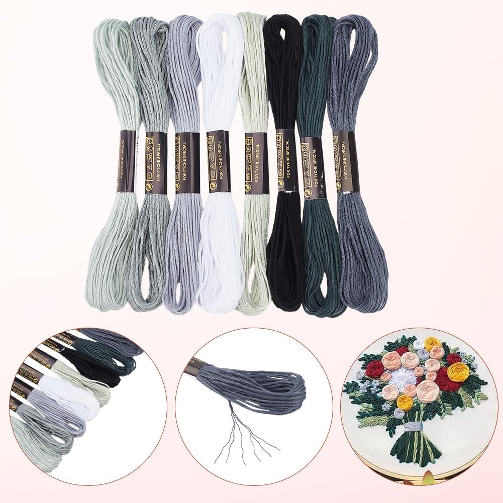 24 Skeins 6 Strands Variegated Grey Cross Stitch Threads Embroidery Floss Gradient Friendship Bracelets Yarn String Bulk with Floss Bobbins for Hand Sewing Jewelry Knitting Crafts Crochet