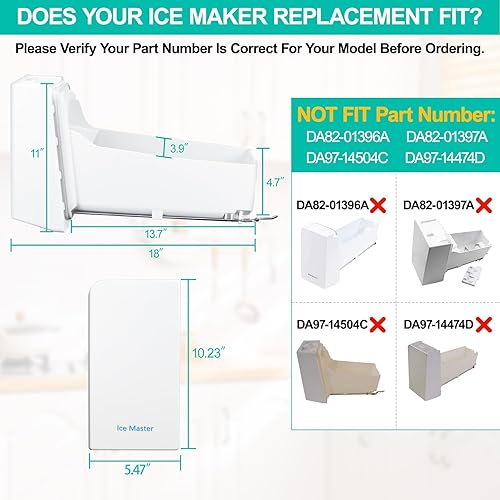 Miniatura 2 de Cubo de hielo mejorado para refrigerador DA97-14474C compatible con Samsung Ice Maker de repuesto para contenedores de hielo DA97-14474A Assy Tray