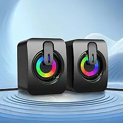 Alto-falantes com fio para desktop 2.0 com alimentação USB/entrada auxiliar de 3,5 mm - edição leve com iluminação dinâmica RGB, para PC, laptop, jogos e música