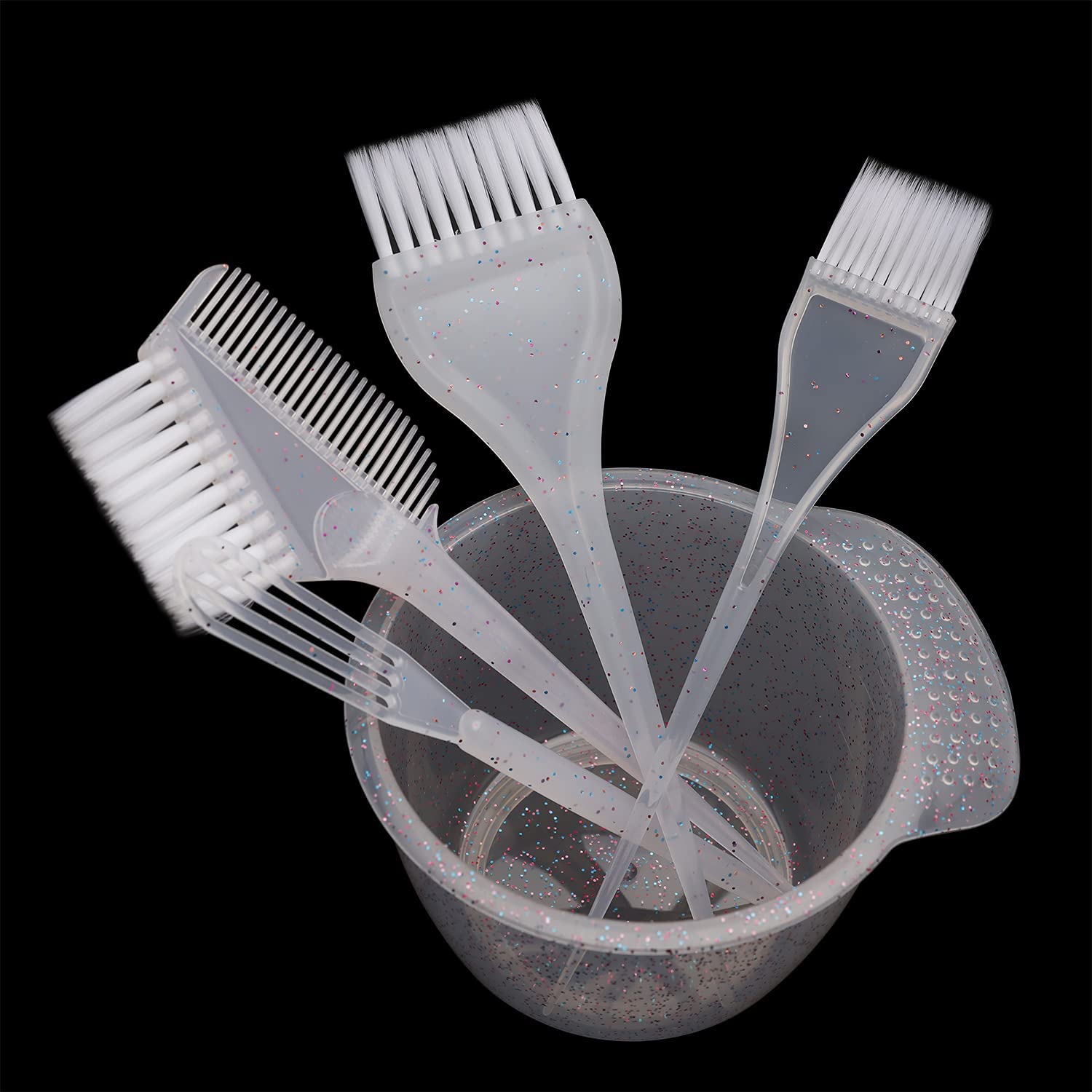 Glitter and Soft Hair Dye Coloring Kit Set of 5, Hair Mixing Bowl and Brush for Salon and Colouring, DIY Beauty Salon Tools(Shiny Bright Sprinkle)