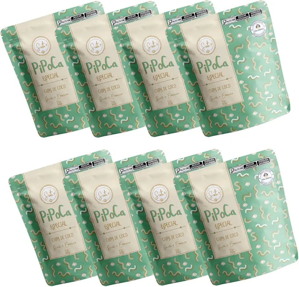 Kit 8 Pipocas Gourmet Sinta+ Chips de Coco 400g – Artesanal, Crocante e Natural, Sem Glúten