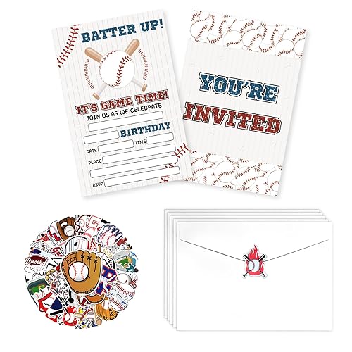 20 Pcs Baseball Party Invitation Sets Birthday Party Invite Cards