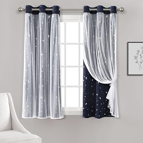 Miniatura 2 de Lush Decor Star - Par de paneles de cortinas opacas con aislamiento térmico y ojales, 84 pulgadas de largo x 38 pulgadas de ancho, gris claro