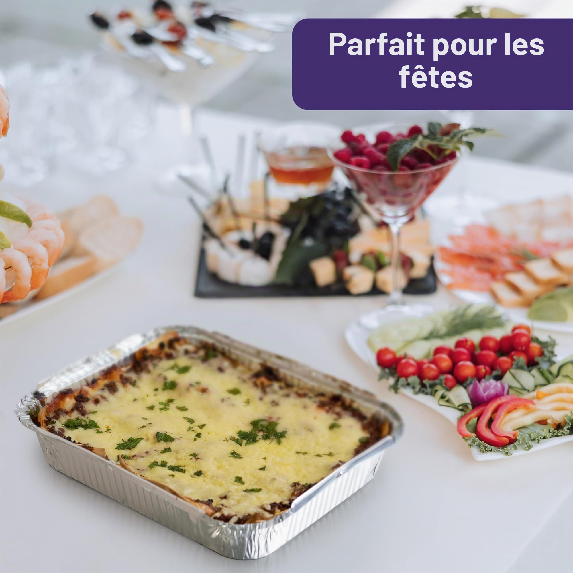 MATANA 20 Grands Barquettes Jetables Aluminium Premium avec Couvercle - 2350ml / 32 x 26cm - Solide, Étanche & Pratique - Cuisiner, Cuisson au Four, Griller, Congélation