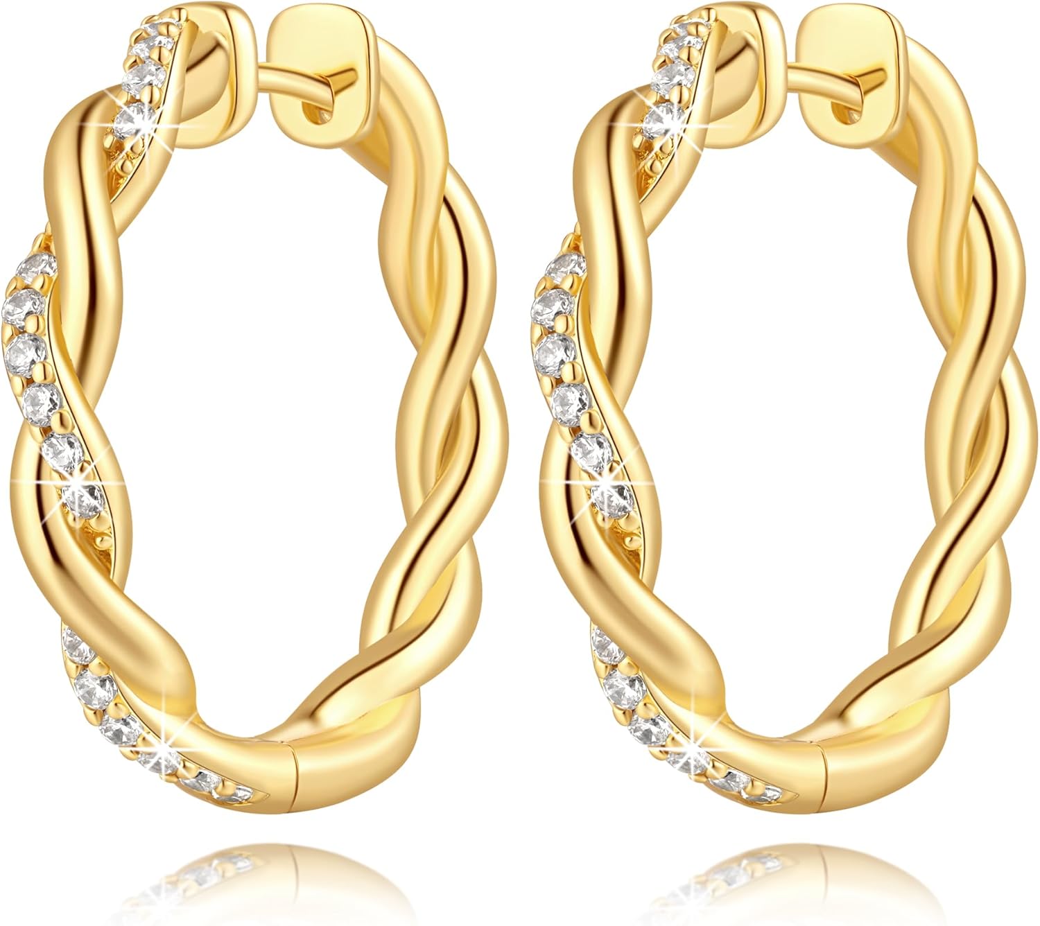 RAYSAM 14K Gold Earrings for Women Gold Hoop Earrings for Women Cubic Zirconia Earring for Womens Hoops wreath-inspired design CZ Hoops Earring for Womens 29mm