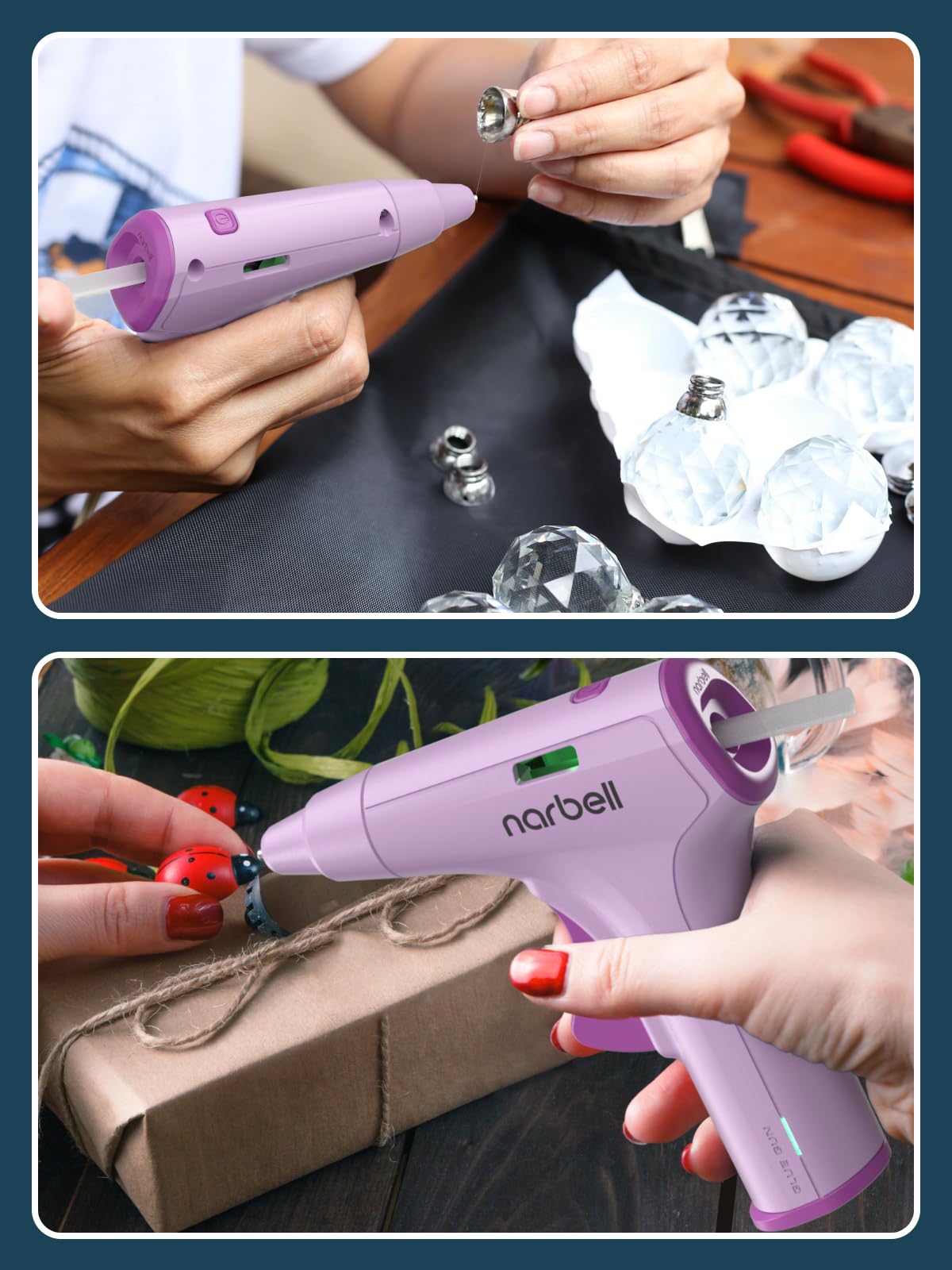 Narbell Kit de pistola de pegamento caliente inalámbrica con 30 varillas, menos boquilla de goteo, precalentamiento de 12 segundos, batería de 2 Ah, apagado automático, para manualidades escolares,