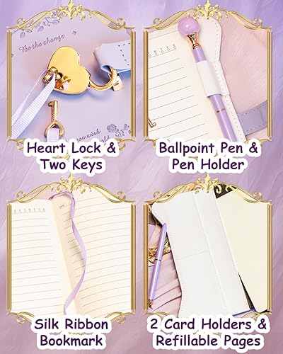 Miniatura 2 de Agenda con candado y llaves para niñas, ideas de regalo para niñas, diario de 360 páginas con bordes dorados para mujeres, cuaderno recargable B6