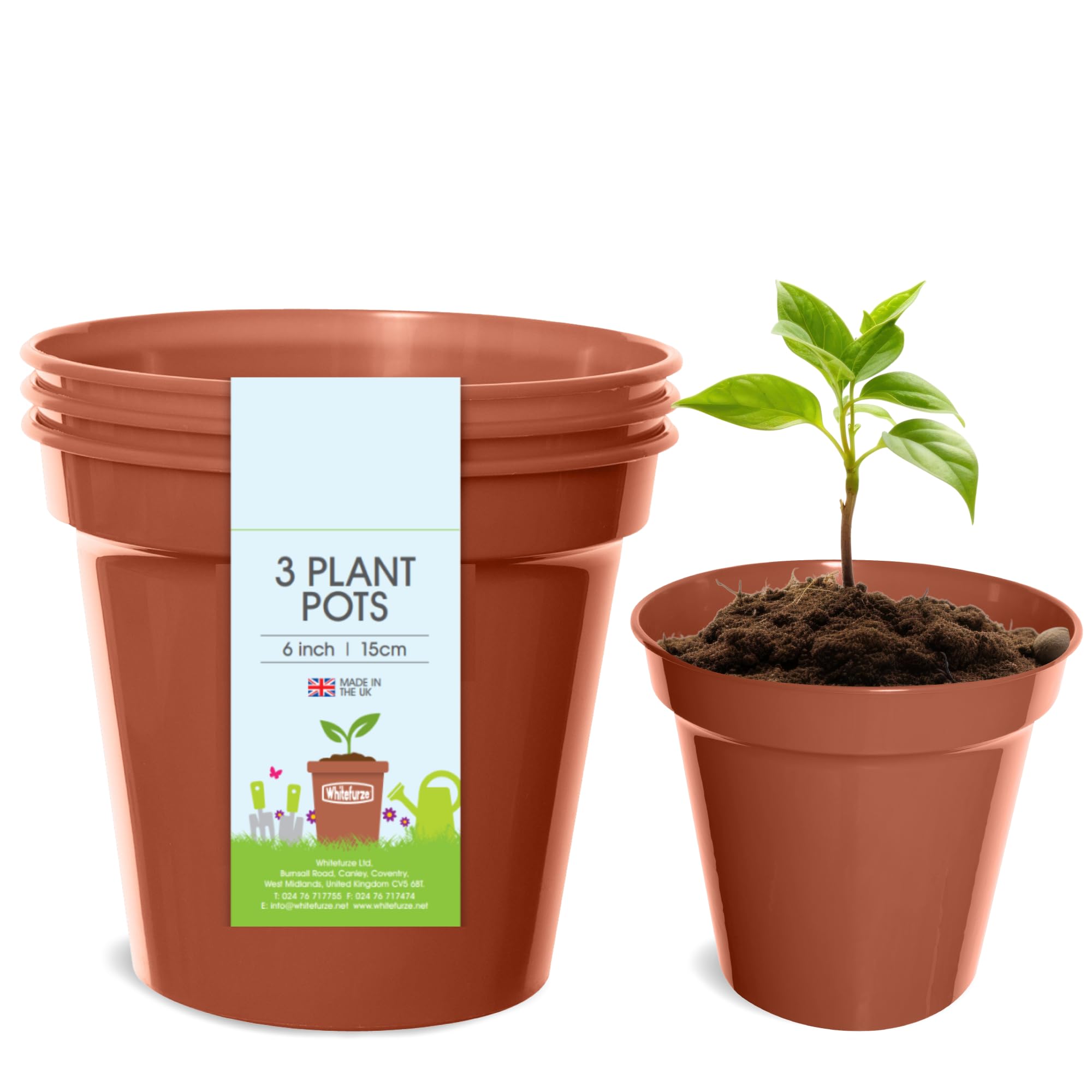 Whitefurze - Basic Plant Pots - Indoor Plant Pots - Flower Pots for Small Plants, Cuttings & Seedlings - Durable Polypropylene Plant Pots for Indoor & Outdoor Use, 15cm Diameter - Set of 3