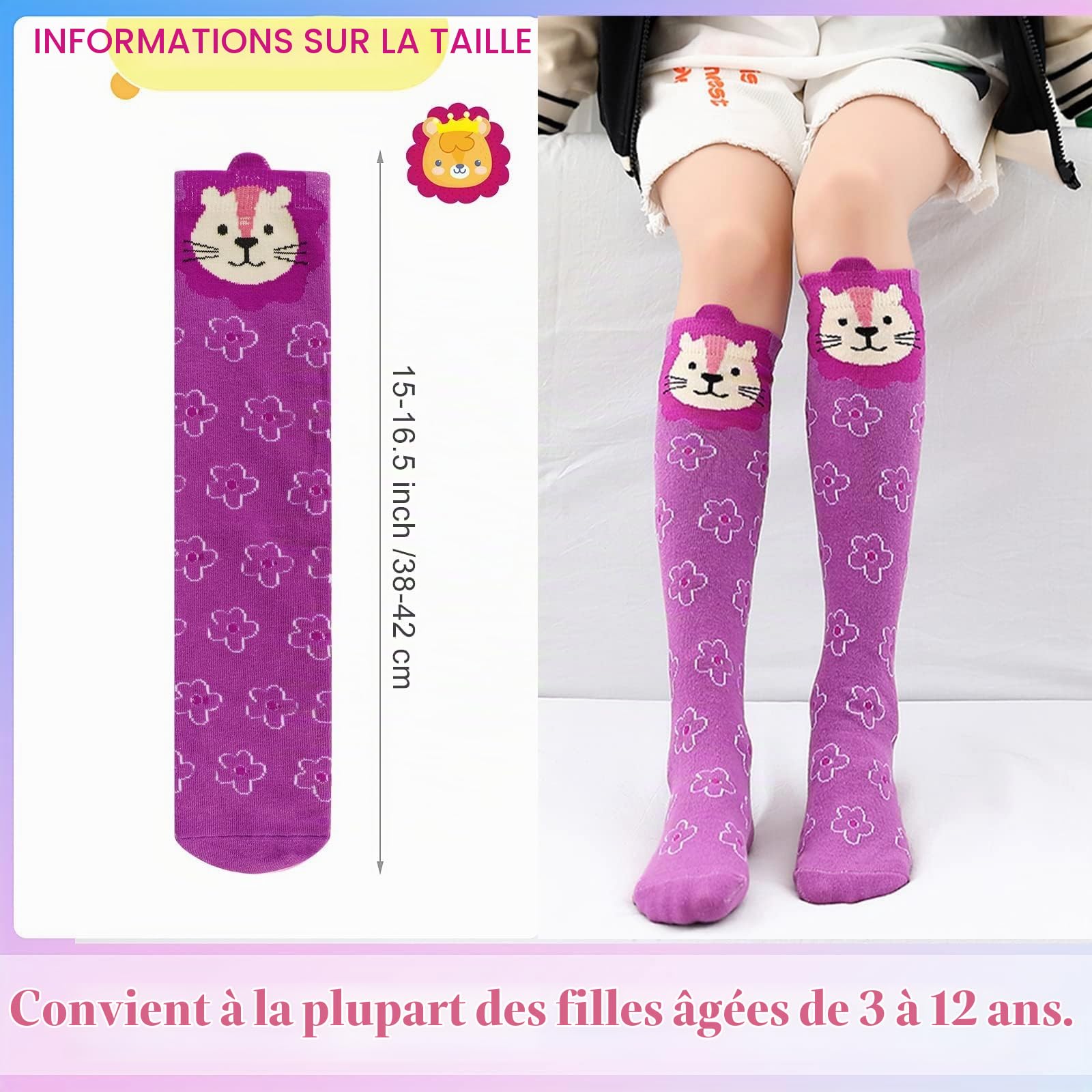 XEPST 6 Paires Filles Genou Chaussettes Hautes - Cartoon Genou Chaussettes Chaudes en Coton Mi-mollet Chaussettes pour 3-12 Ans Filles Anniversaire Cadeau De Noël - Taille Unique, Animaux A