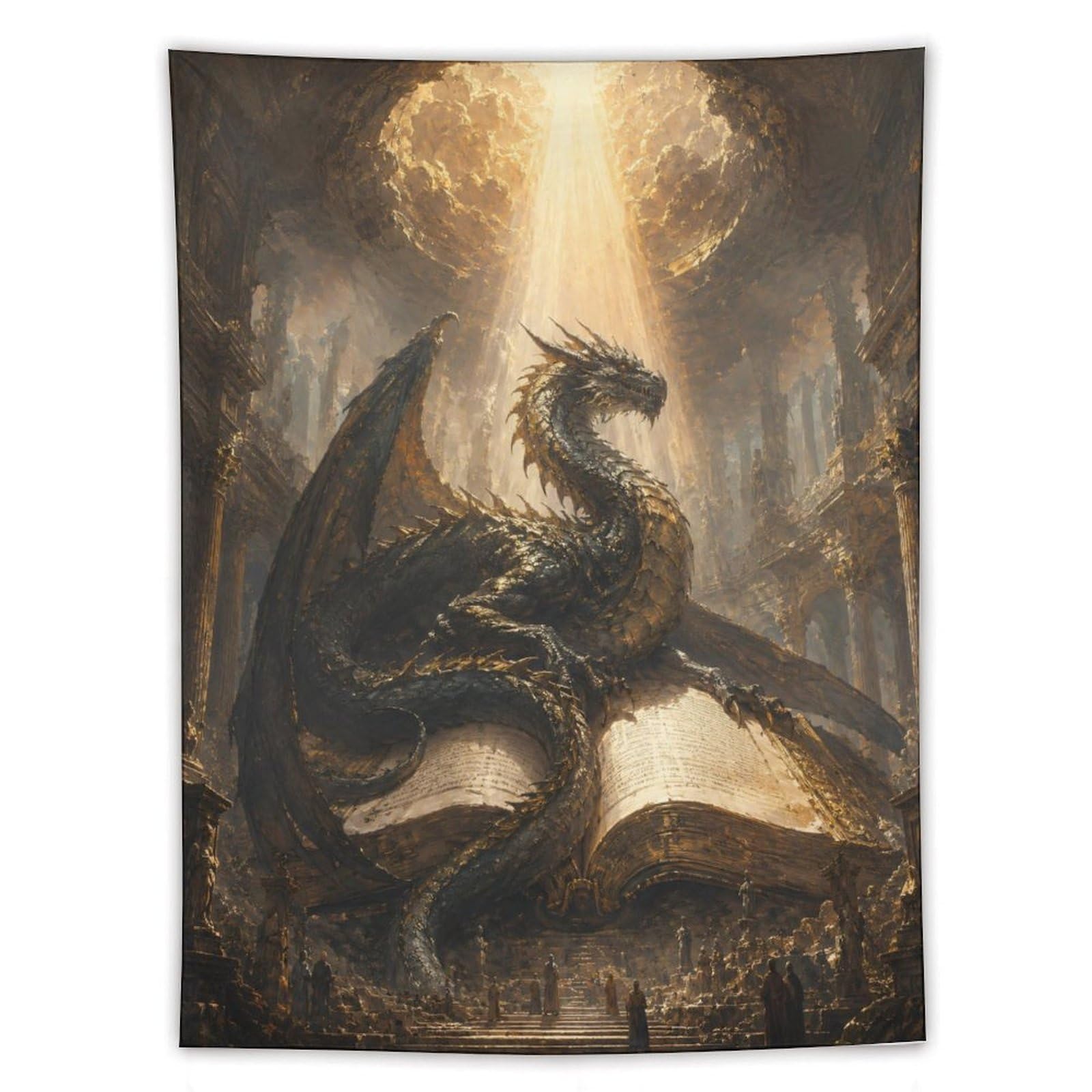 W7C8U2X3 Dragon Rising from Open Book Wall Tapestry, Surrealist, Bed