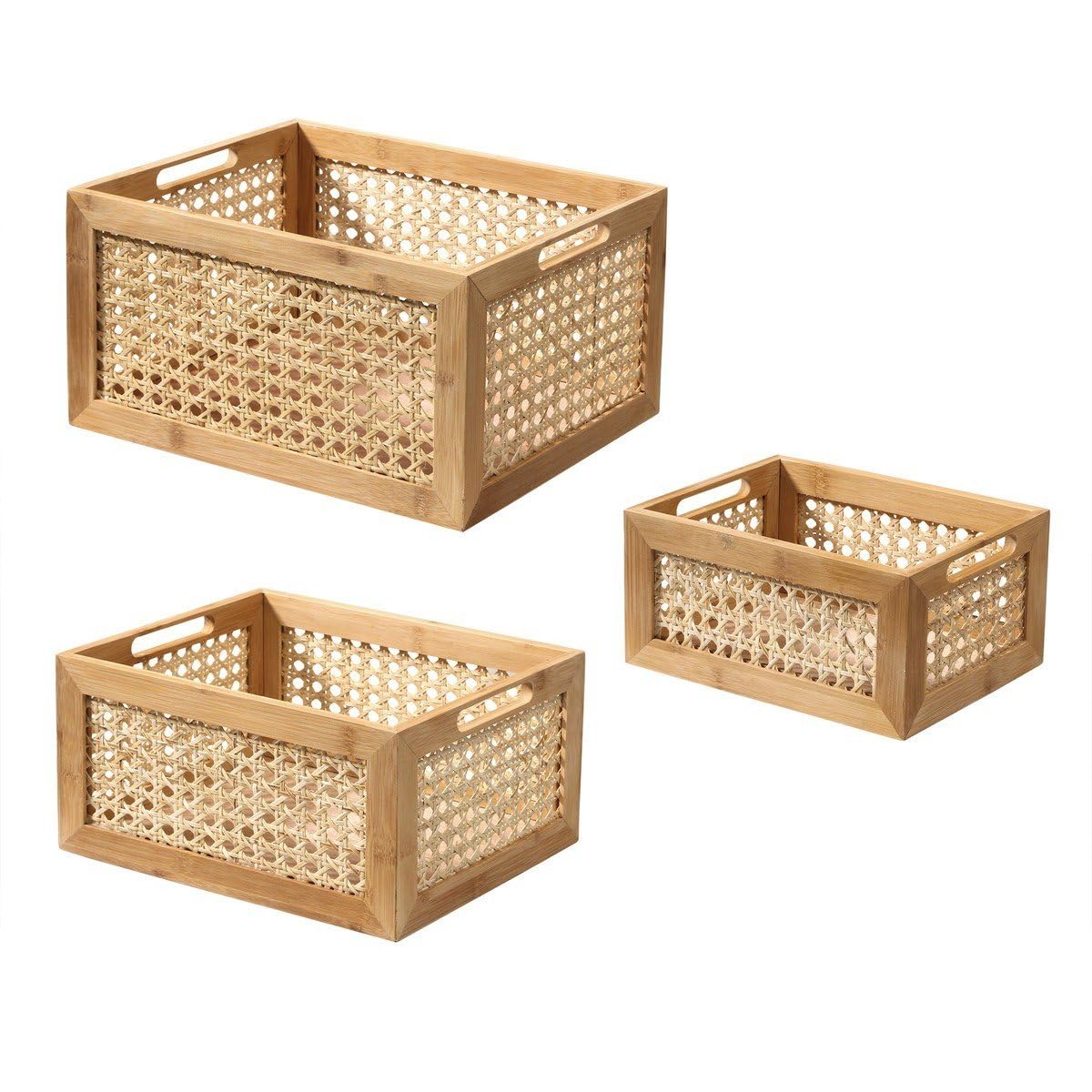 Calicosy Boîte en Bambou et Rotin Petit Modèle - H12 cm - En Bambou - Rangement - Pour Chambre, Dressing - L25 x l18 x H12 cm
