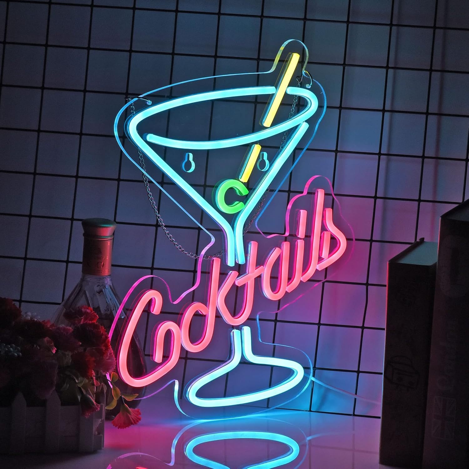 LED Neon Signs Bar Open Coffee Beer Cigarette Neon Sign Acrylic LED lights with Hanging Chain Light Up Sign for Bar Pub Store Man Cave Home Party Club Wall Decor 5V USB Powered Dimmable