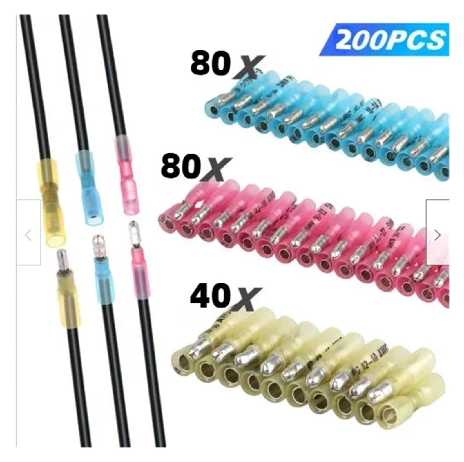 100/200PCS Heat Shrink Tube Bag Printing Heat Shrinkable Terminal Combination Heat Shrink Tubing Kit(200 PCS)