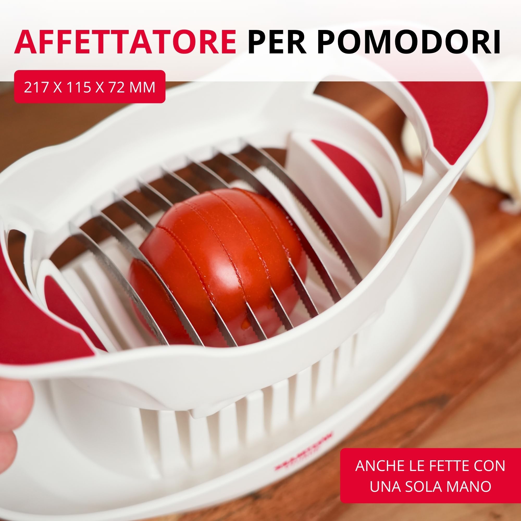 Westmark Affetta-pomodori e mozzarella con piattino e lame seghettate, Acciaio inox/Plastica, Bianco/Rosso, 11572260