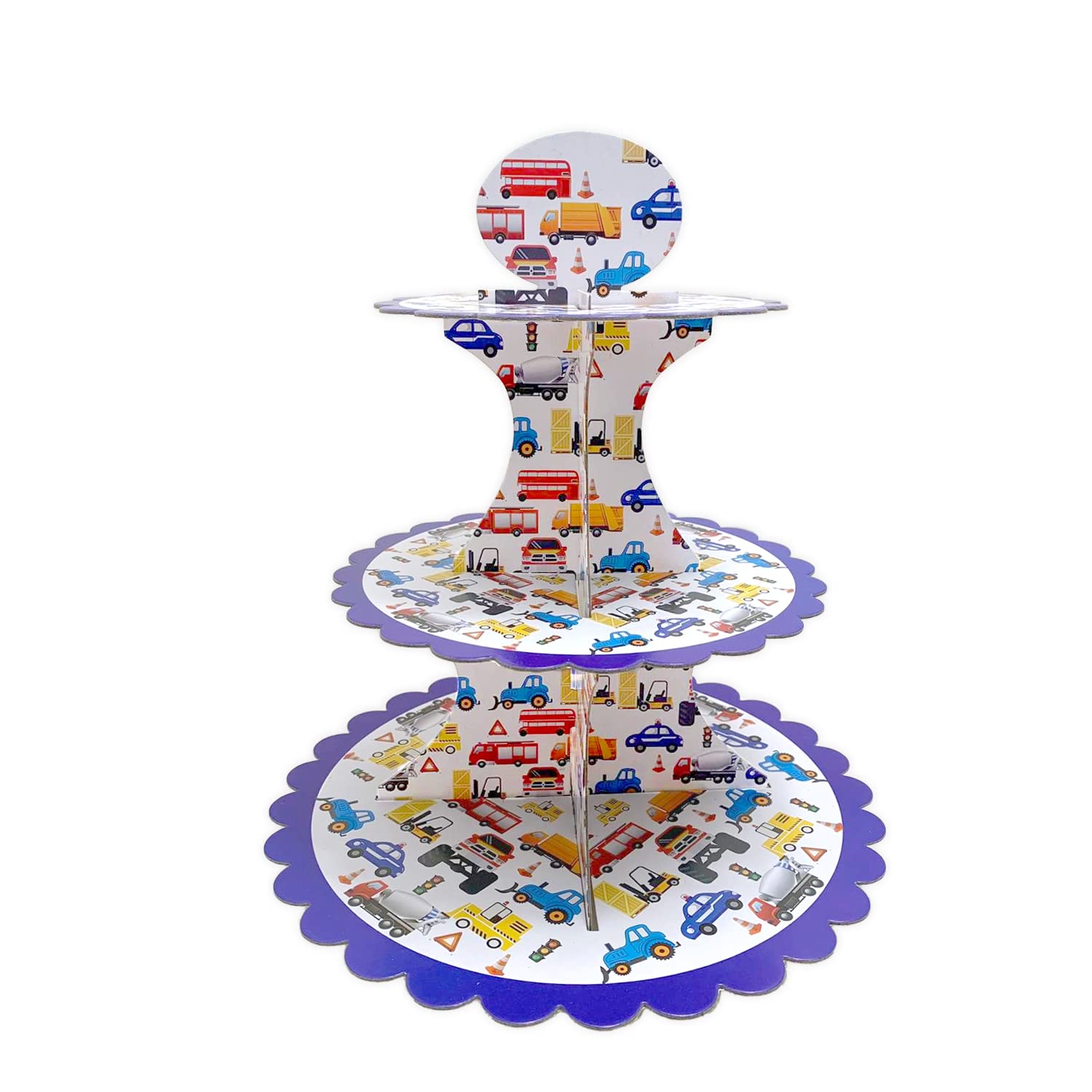 AEX 3 Tier Cake Stands for Afternoon Tea, Biodegradable Cupcake Stand Cardboard, Round Dessert Tower for Party, Birthday, Anniversary, Wedding (Car 3)