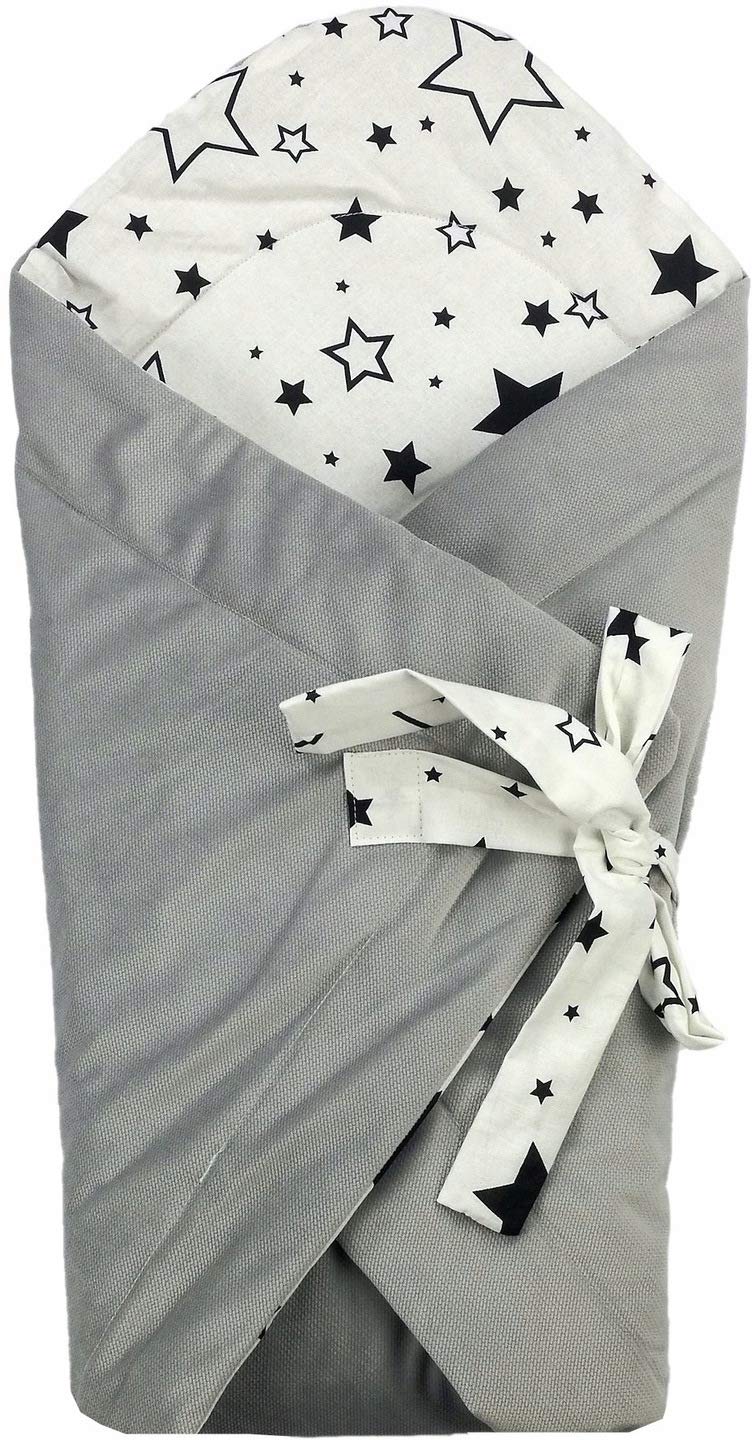 Babynest - Paracolpi per lettino da viaggio, 10 in 1, 110 x 60 cm, federa per cuscino Flufy (grigio/nero con stelle)