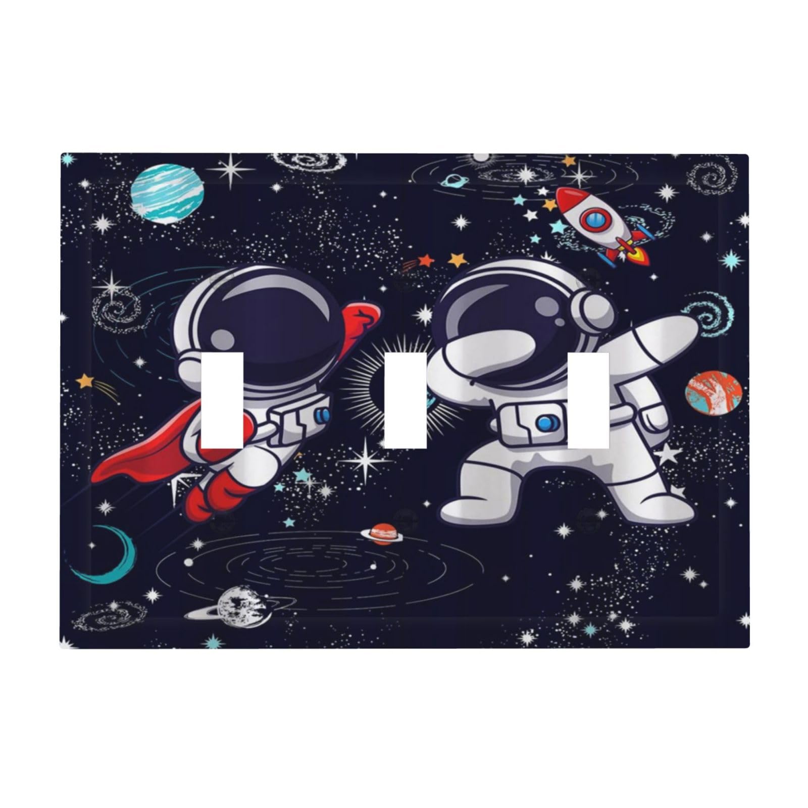 Tewujay Decorative Light Switch Covers 3 Toggle Cartoon Cute Astronauts Galaxy Planets Triple Toggle Wall Plate Decorative Switchplate Electrical