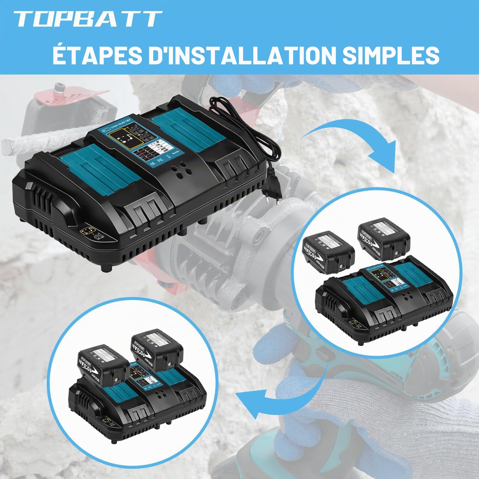 2Packs 10A BL1860B Remplacement pour Makita Batterie 18V et Un Chargeur | DC18RD Double Charge Compatible avec Makita 14,4V- 18V Batterie