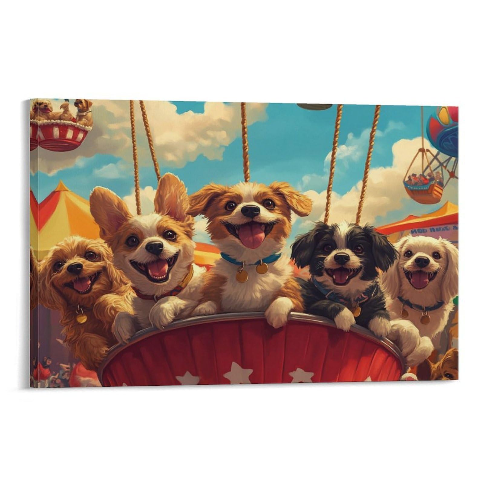 CPLVKWRQJ Cute Dogs Joy Single Cartoon Fun Style Canvas Wall Decor - Kitchen Removable Wall Art Multi-Purpose Focal Point Decor 16x24inch(40x60cm)