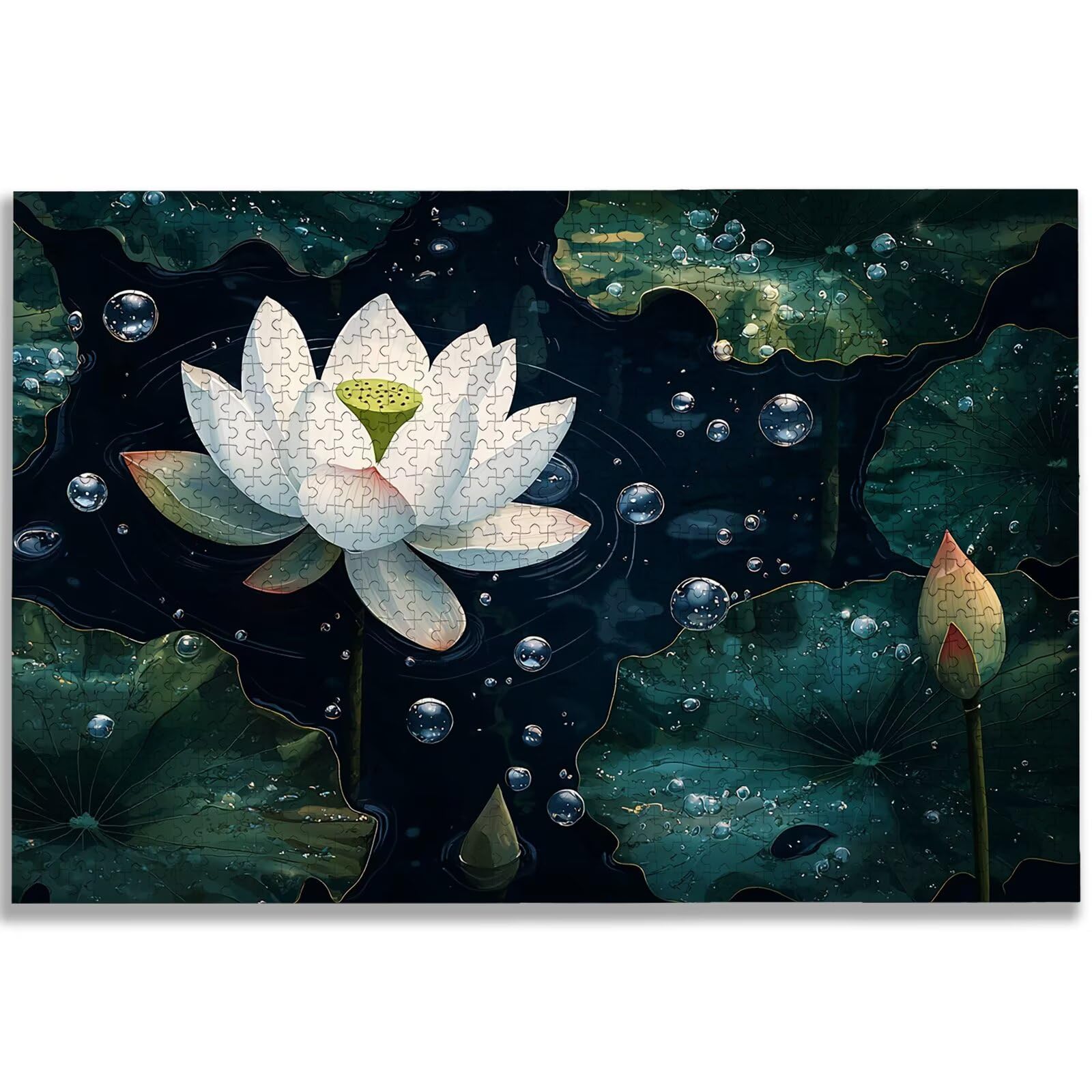 Puzzle 1500 sztuk dla dorosłych, puzzle lilia wodna 1500 sztuk sztuki dla dorosłych i młodzieży, rozmiar: 87 x 57 cm, Wymagające puzzle z drewnianym kwiatem, puzzle na prezent dla kobiet i mężczyzn