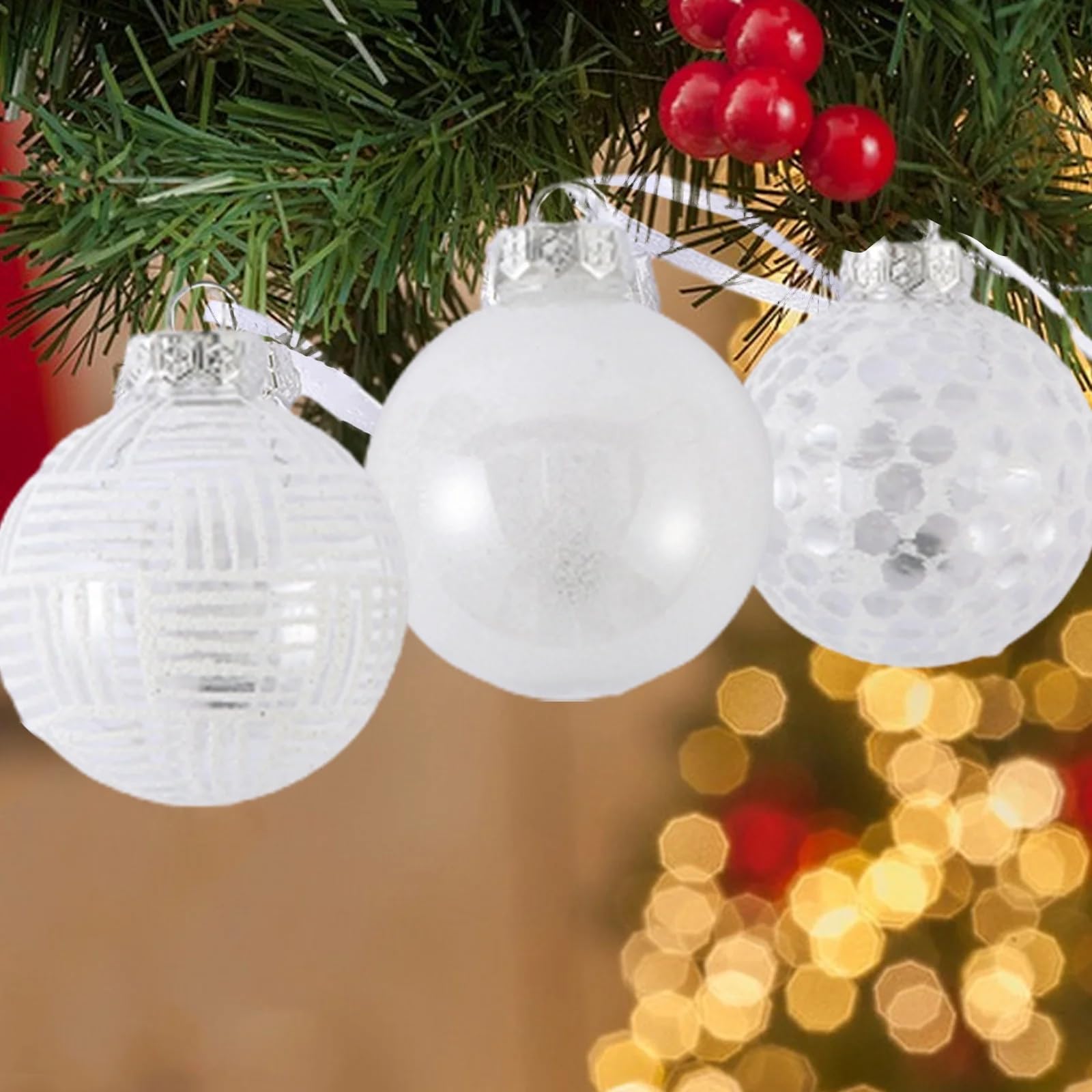Kerstbal sneeuwtak glas transparant zilver-wit 8cm