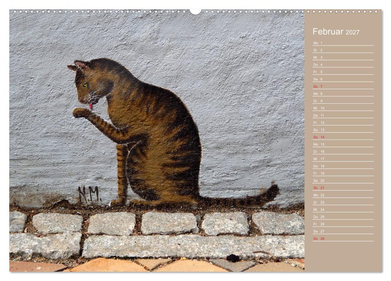 CALVENDO - Flensburger Katzen (hochwertiger Premium Wandkalender 2027 DIN A2 quer), Kunstdruck in Hochglanz: Flensburger Katzen - Streetart