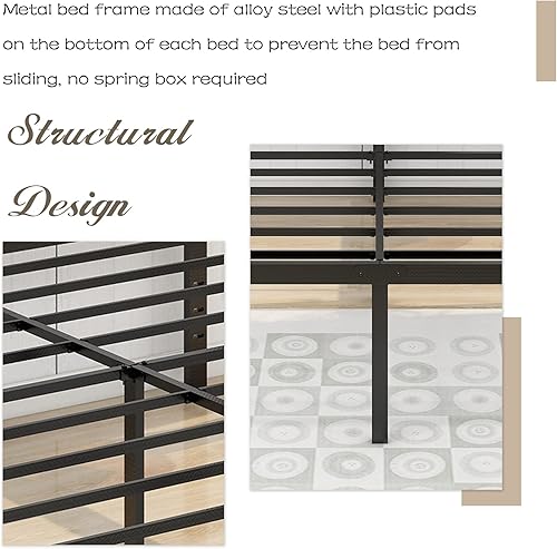 Miniatura 5 de alazyhome Marco de cama de metal tamaño King, plataforma resistente, sin ruido, soporte de listones de acero, fácil montaje, sin ruido, no requiere