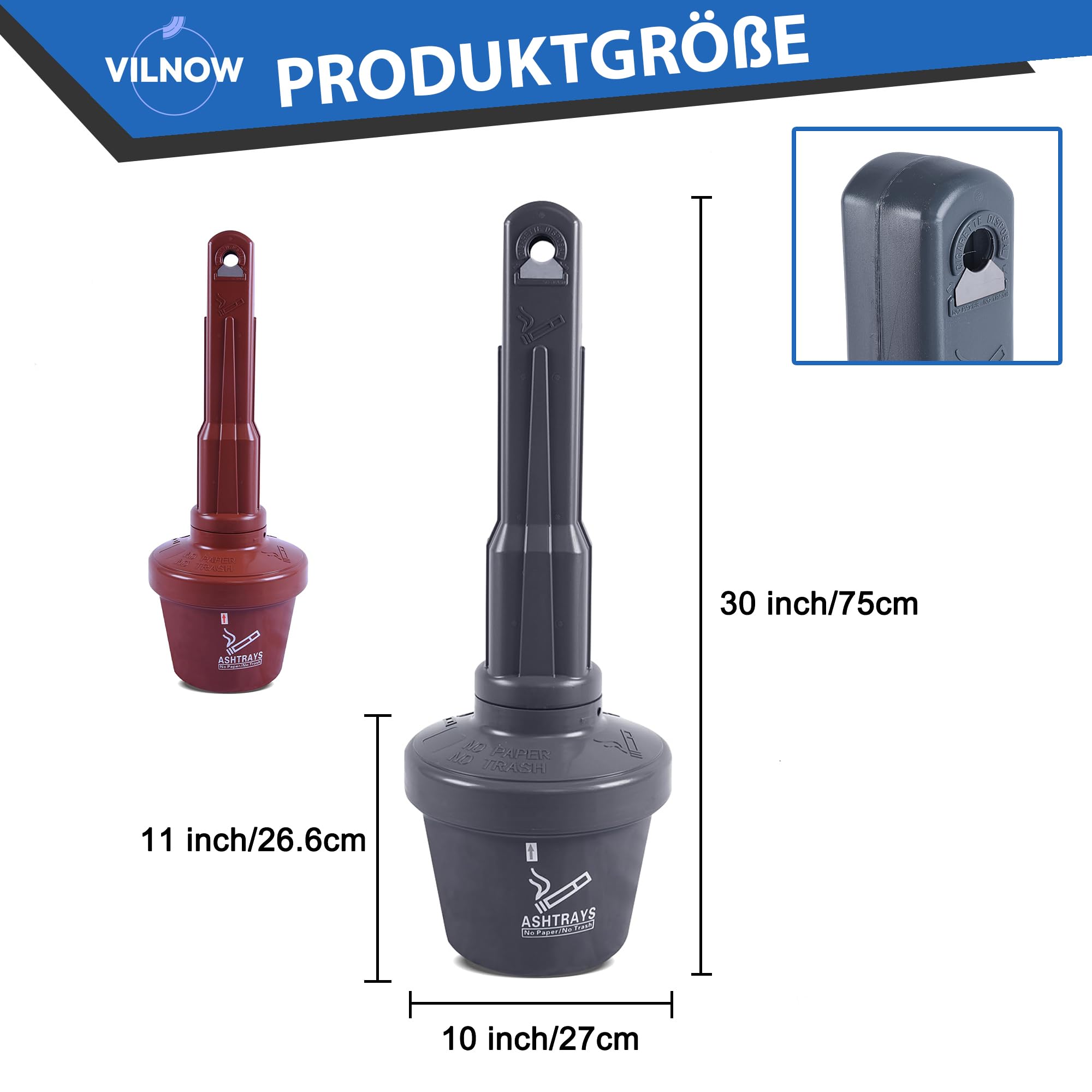 Paquete de 4 ceniceros para exteriores de 76 cm, cenicero de pie resistente al viento para balcón, patio y jardín, sin olor y sin humo, cenicero para cigarrillos para interiores y exteriores (gris)