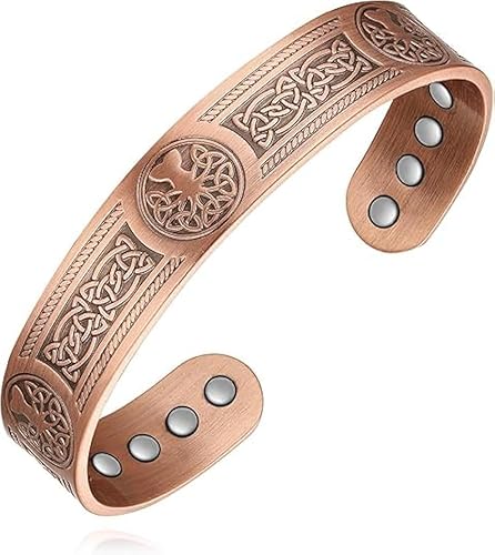 Feraco Pulseras de cobre para hombres, pulsera magnética de cobre puro de 12 veces de fuerza para hombres con imanes de neodimio, brazalete