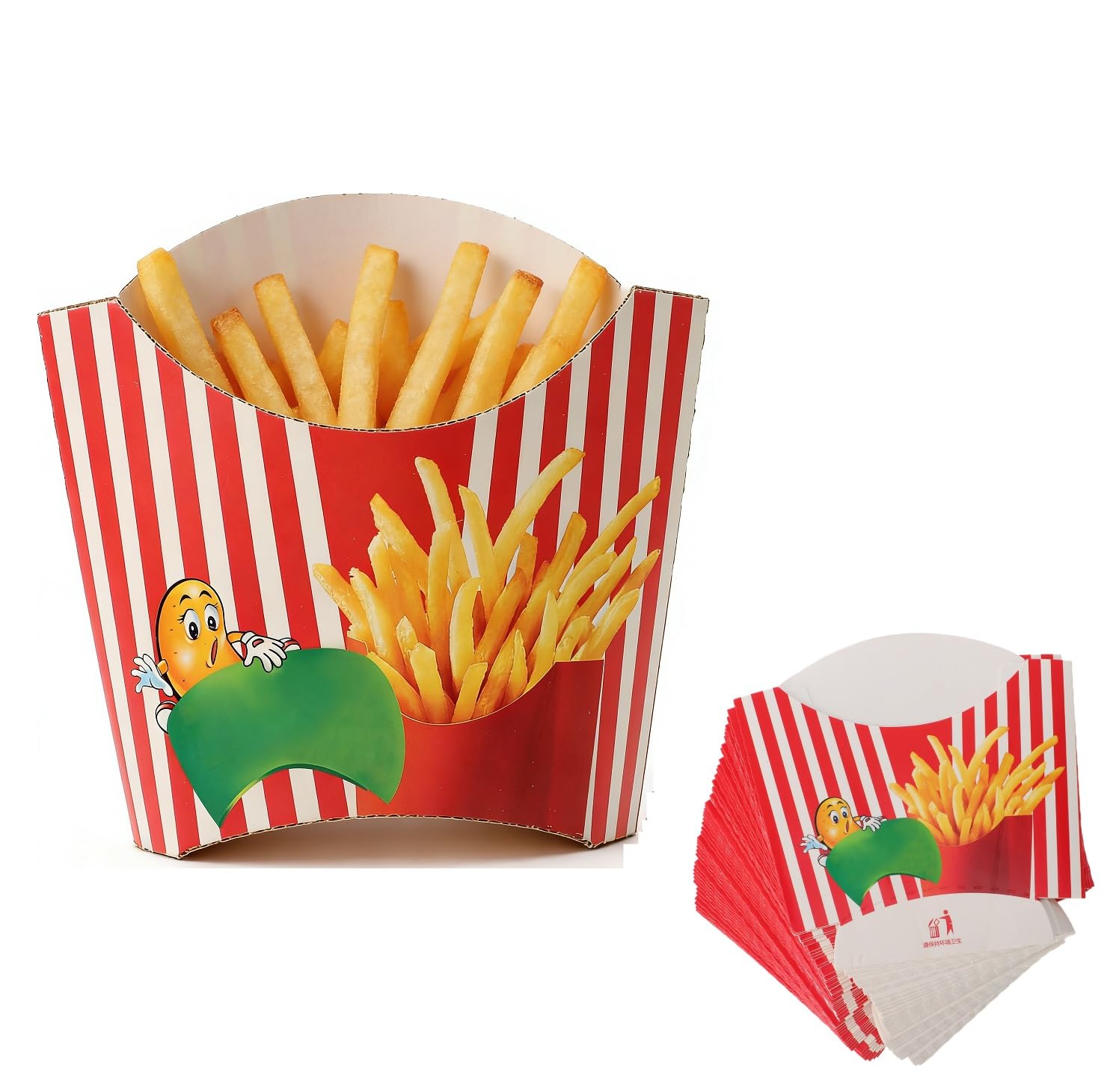 Cabilock Red 100Pcs French Fries Boxes, Fries To Go Paper Chip Cones, Food Serving Charcuterie Cups For Snack Chips, Burger, Dessert Fries Holders Cups For Home Shop Movie