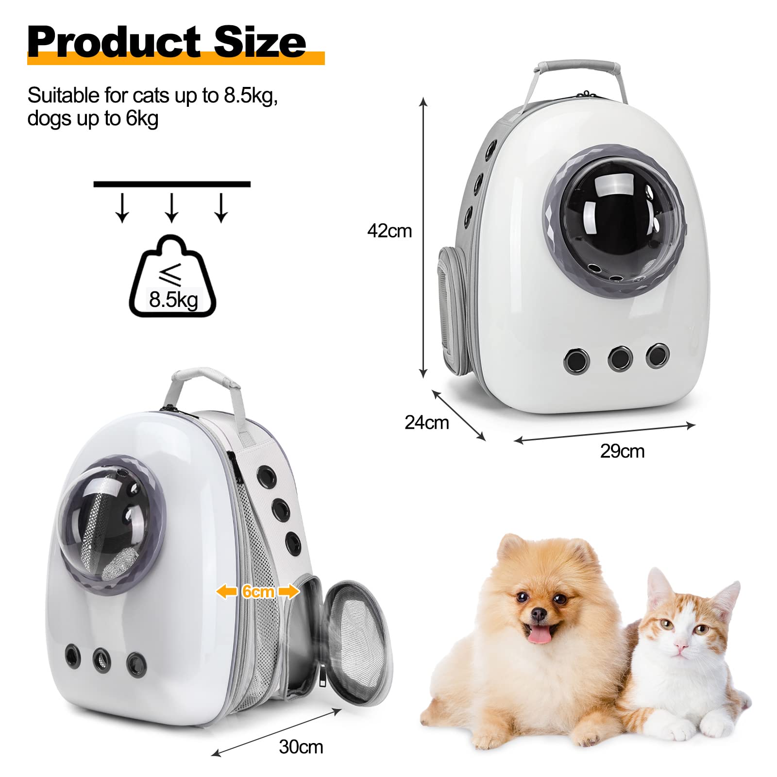 Galatée Zaino Per Gatti, Zaino Per Animali Espandibile, Zaino Per Animali Domestici Capsula Spaziale, Zaino Per Animali Domestici Trasparente Impermeabile, Zaino Portatile Per Cuccioli(Bianco + Verde)
