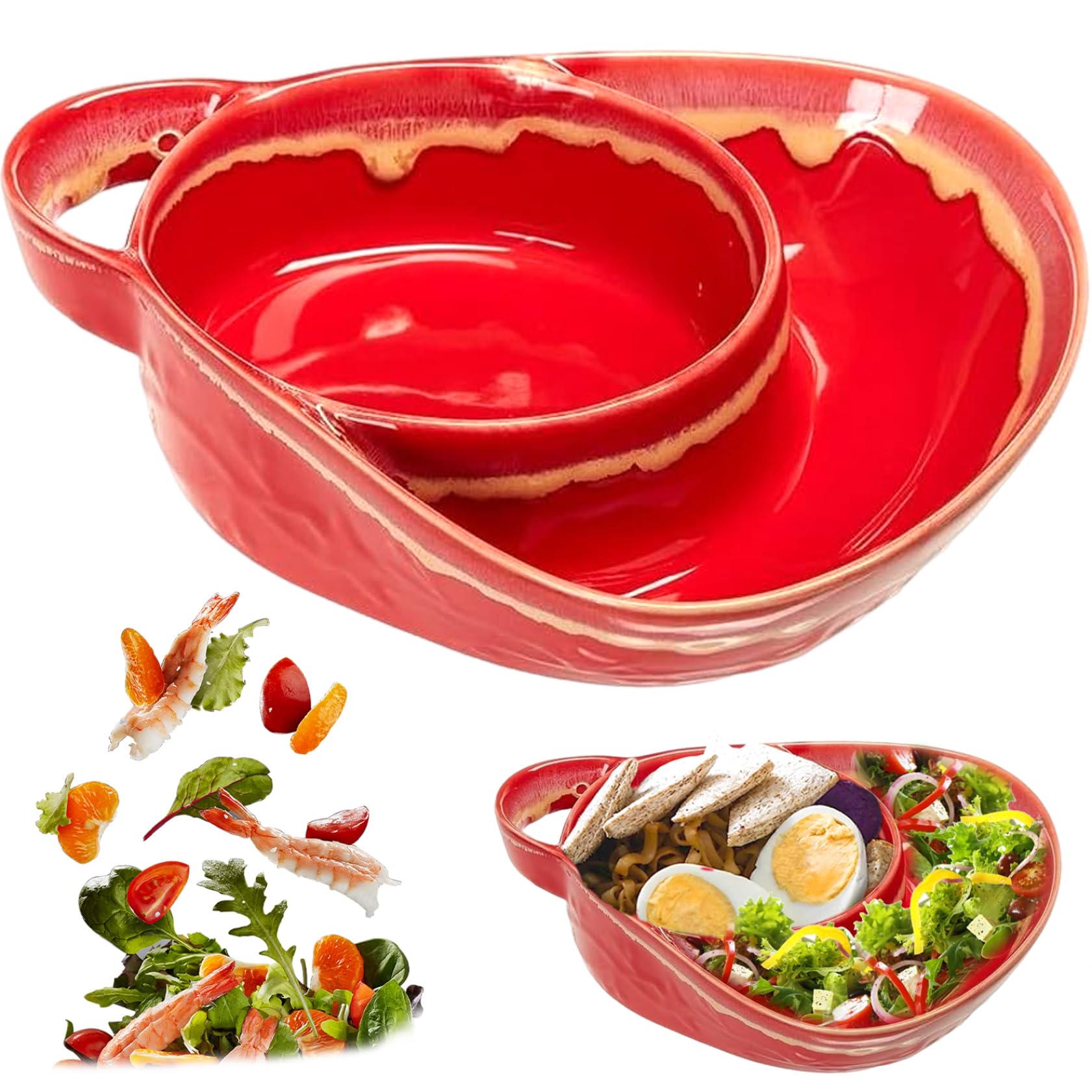 Assiette à soupe céramique avec bol céréales divisé et poignée rétro faciles à nettoyer