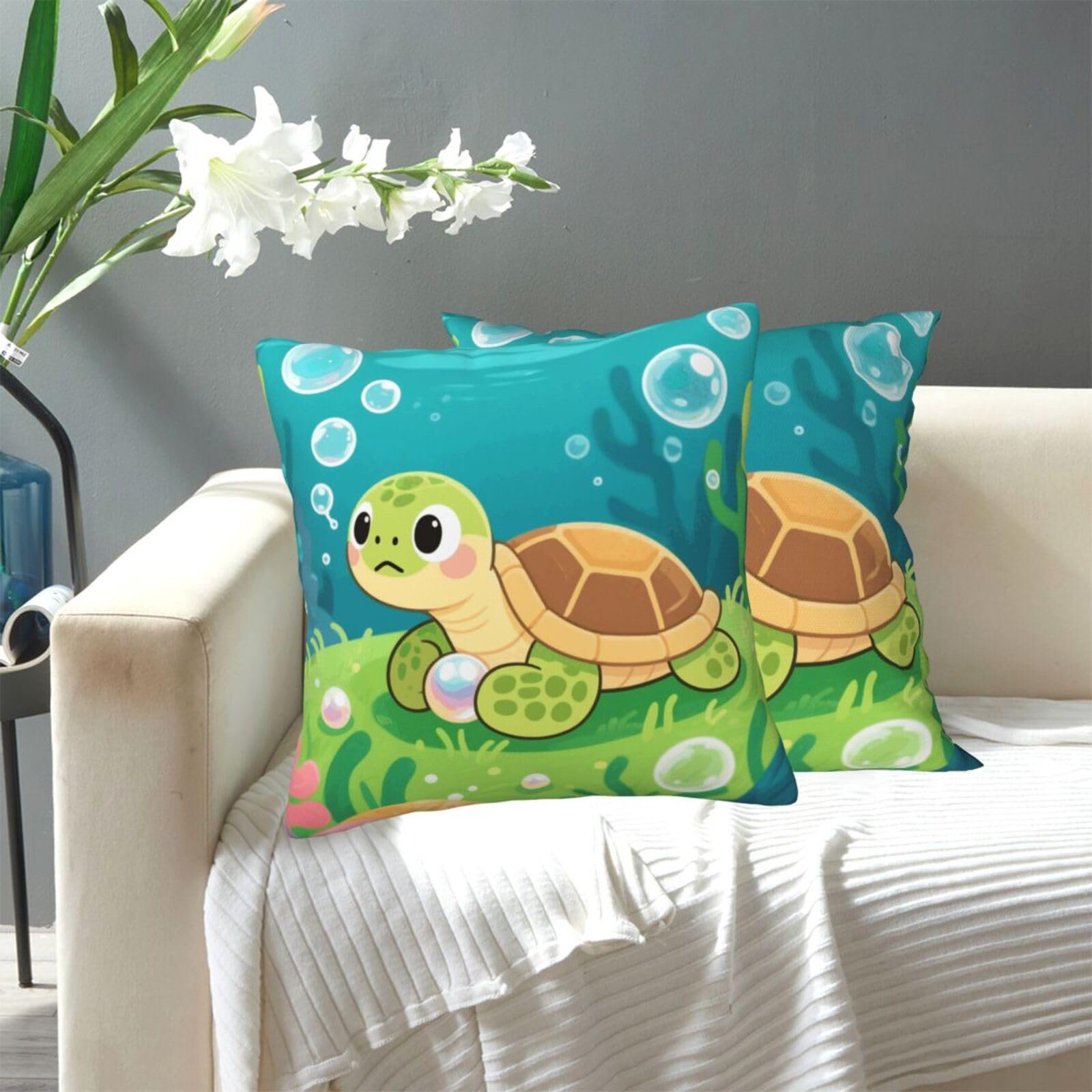 FekiLoot Decorative Throw Pillow Covers Modern Farmhouse Pillowcase Double Sided Cozy Cushion Cover for Sofa Couch Bed 12"X12" Cute Turtles