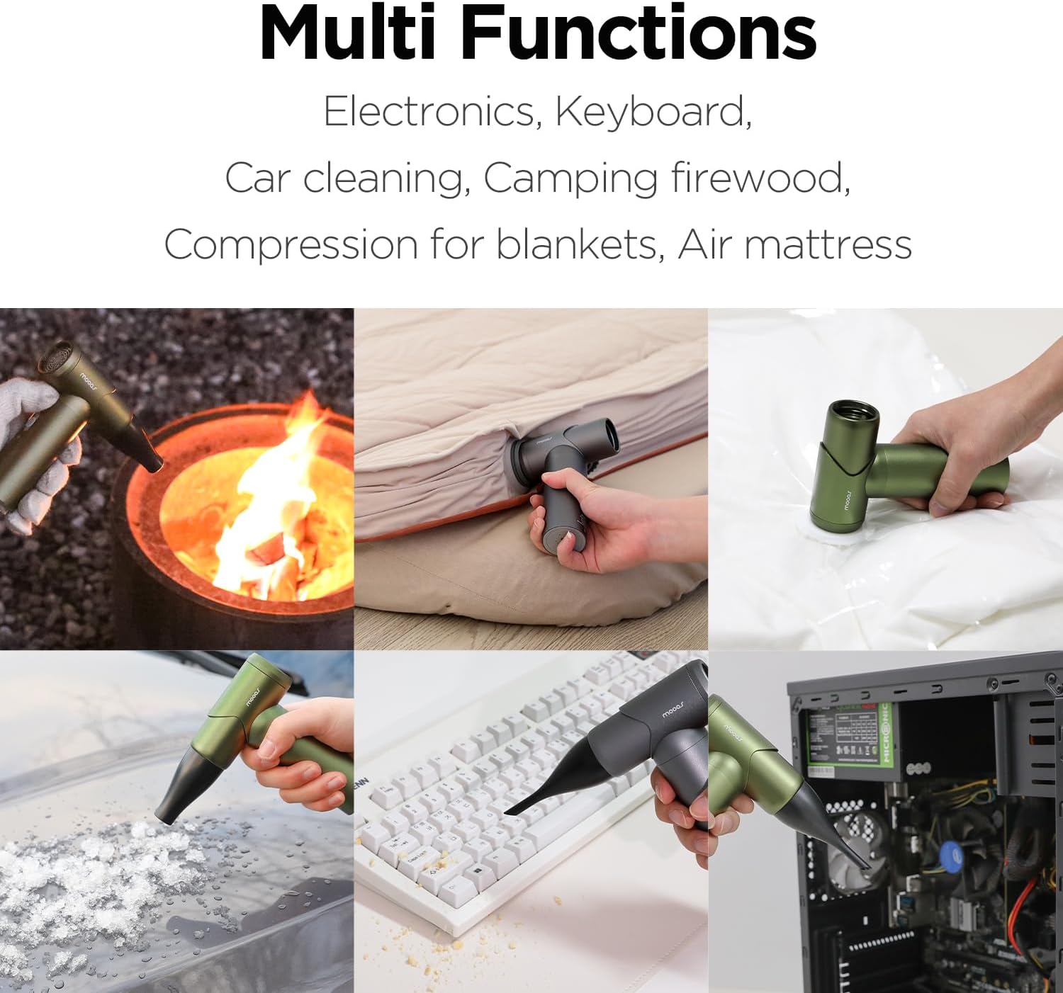 mooas Compressed Air Duster with Case, Electric Duster 100000RPM Brushless Motor, Cordless Portable Air Blower Dust Crumbs for Electronics Car pc Keyboard Camping, Replace Canned Air (Khaki)