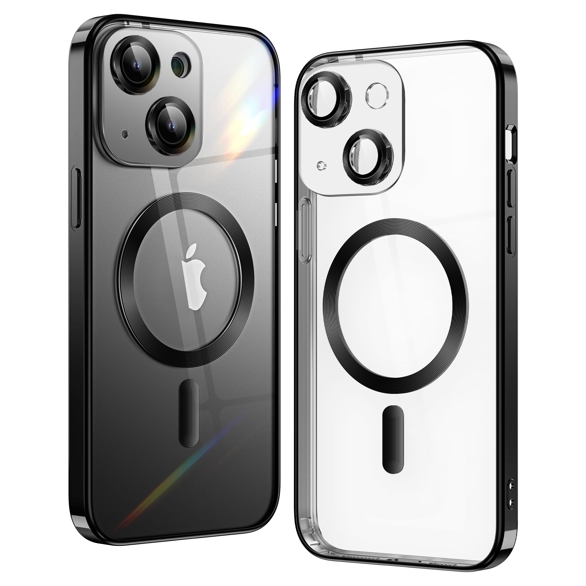 Matallic Glossy Clear for iPhone 13 Pro  Case Compatible with Magsafe with Plating Full Camera Protection [Strong Magnetic Attraction] Slim Thin Phone Case Shockproof for Women Girls(6.1")-Black