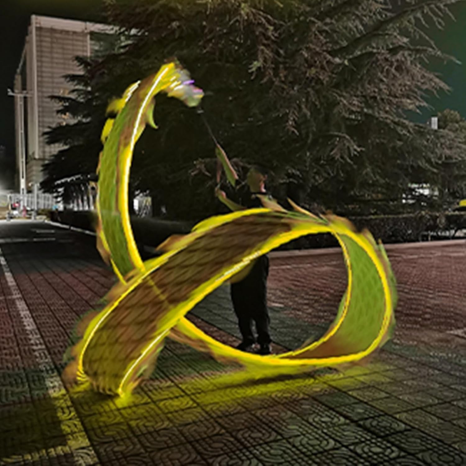 Dragón danzante de seda amarillo de 8 metros para malabares y fitness