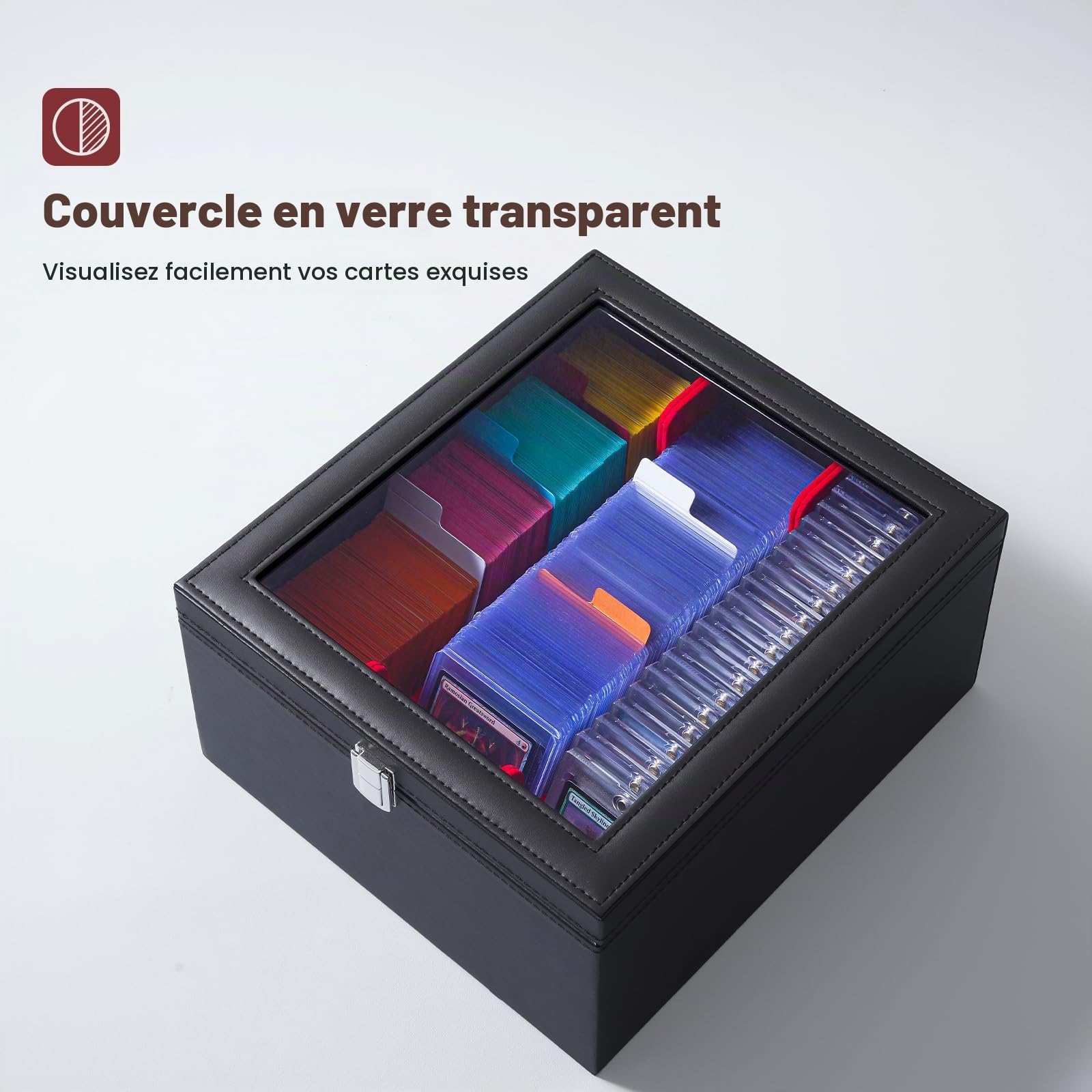 ProCase Boîte à Cartes avec couvercle transparent, Boîte de rangement pour cartes à collectionner/MTG/TCG/Yugioh/Sports Cards/Top Loader - Noir Rouge