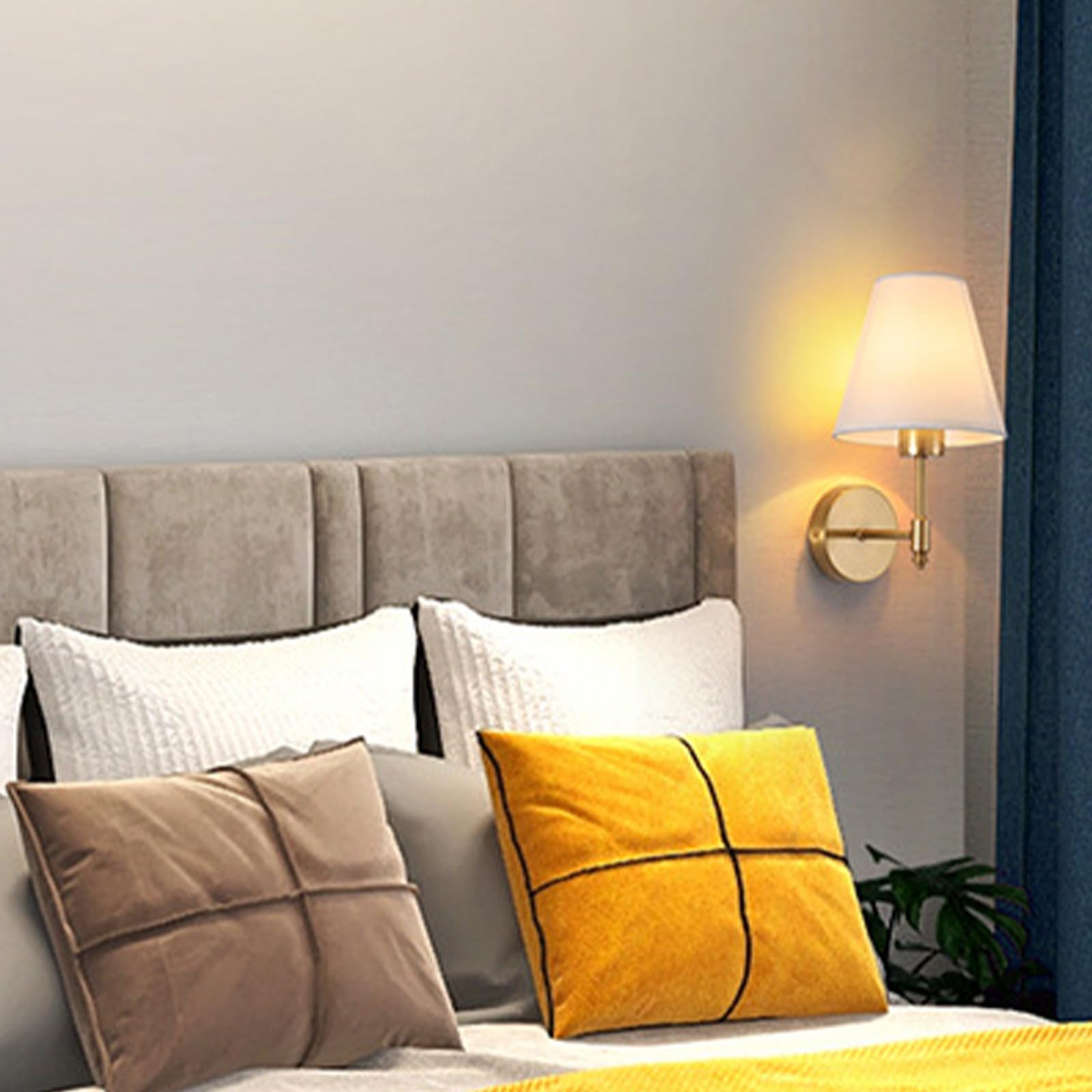 Wandleuchte E27 für den Innenbereich mit Stoffschirm, Moderne Vintage-Wandleuchte, Nachttischleuchte aus Metall für Schlafzimmer, Wohnzimmer, Flur (Leuchtmittel Nicht enthalten)