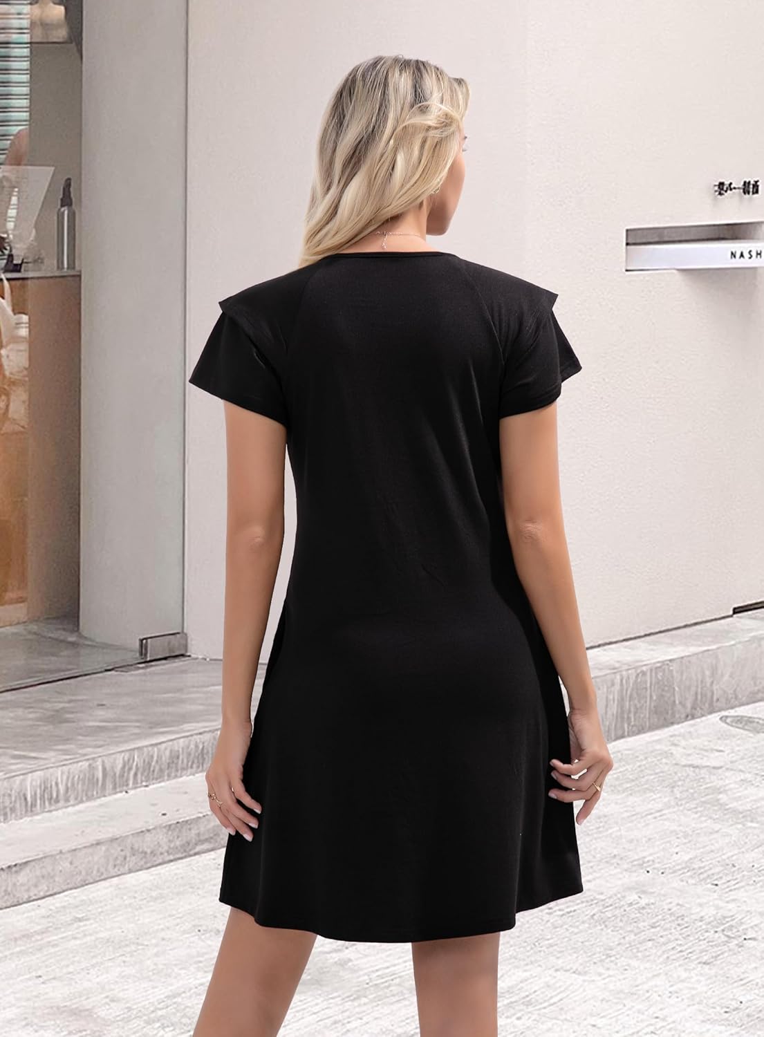 Summer Dresses for Women 2025 Casual Ruffle Sleeves Mini Dress Sundresses Floral Boho Beach Dresses with Pockets - Image 4