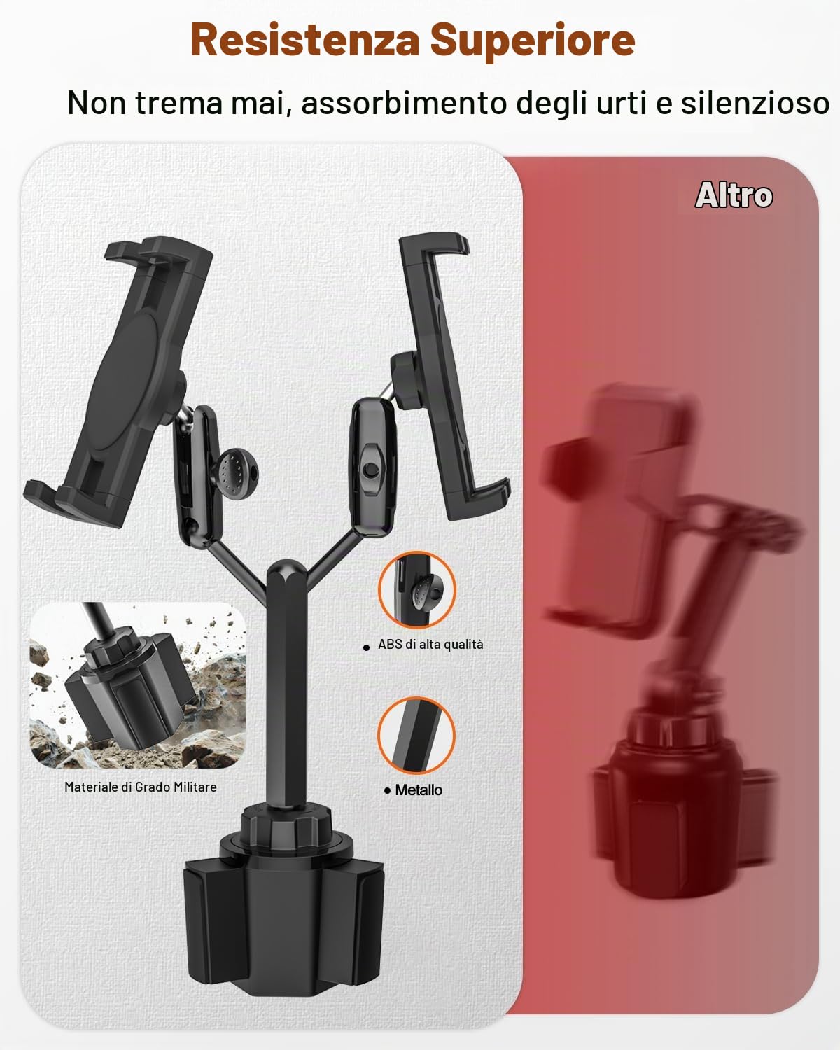Supporto Tablet Auto Portabicchieri Doppio con Braccio Metallo Regolabile | Porta Tablet Camion Portabicchieri per iPad Mini Air Pro, Galaxy Tab, Surface, Fire, Cellulare, 4-13"
