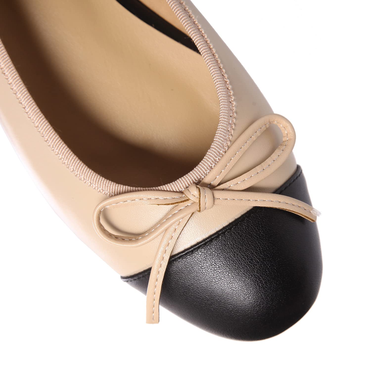 SHODENSE Women Cap Toe Bow Flats Two Tone Slip On Ballet Flats Comfort Closed Round Toe Flats Colorblock 1 Inch Low Flat Heel Dress Shoes Plaid Cute Ladies Cute Casual Drive Flat Shoes 4-11 M US