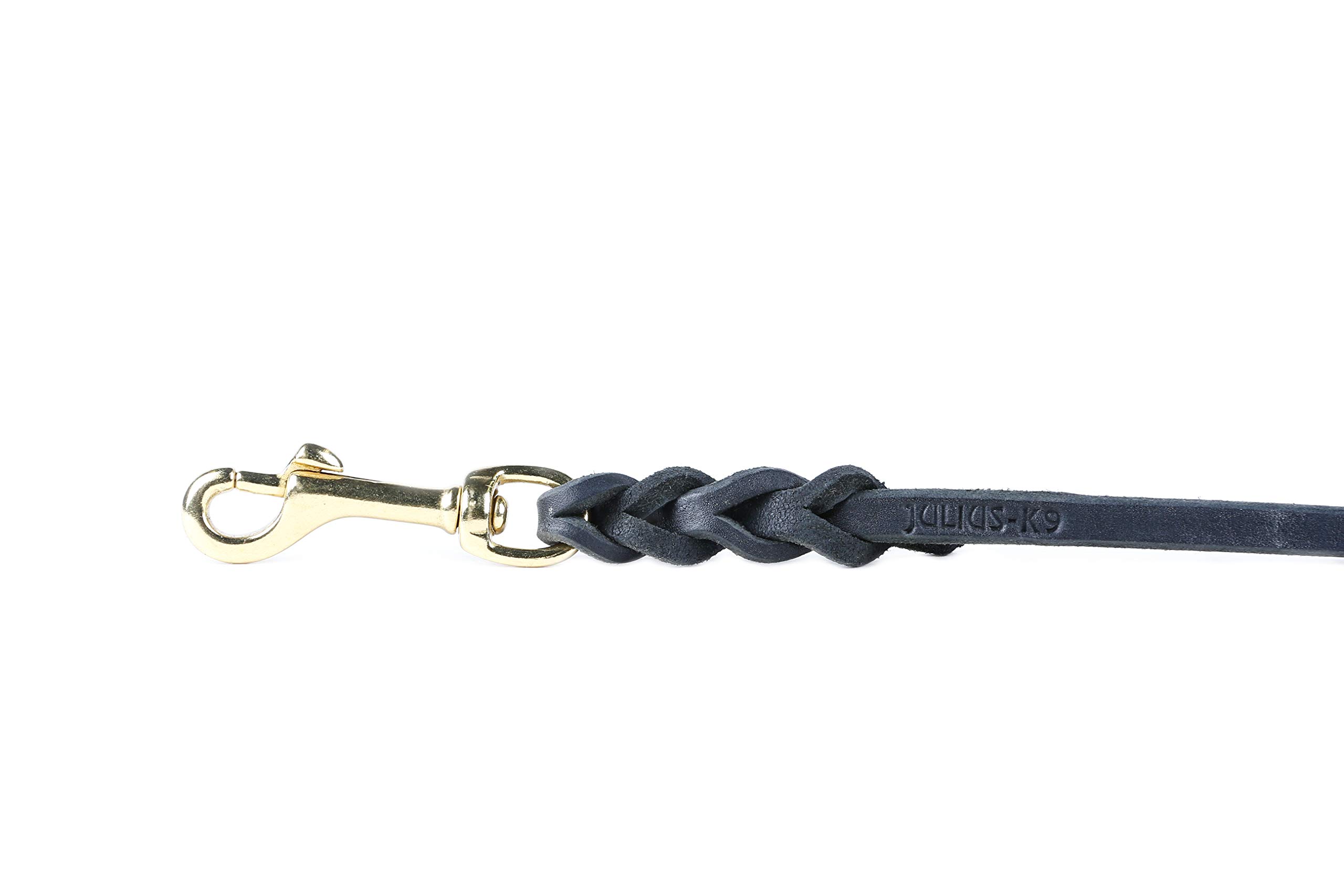 Julius-K9 Leather Leash without Handle, with Brass Carabiner, 10 mm x 2 m, Braided - Image 2