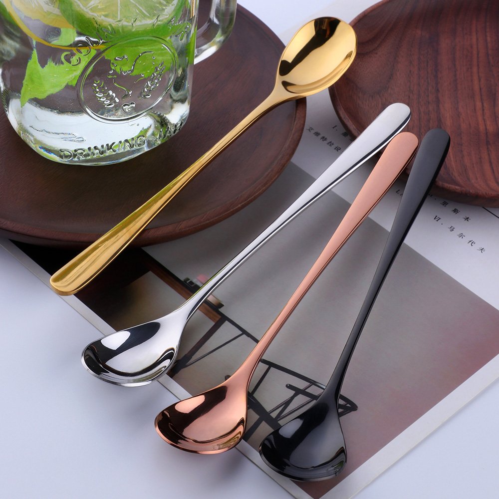 Cucharas para café helado de colores, cucharas de té, 8 unidades, acero inoxidable, para café espresso, azúcar, postre, mermeladas, yogur, cóctel, acero inoxidable, 20,5cm Eislöffel bunt
