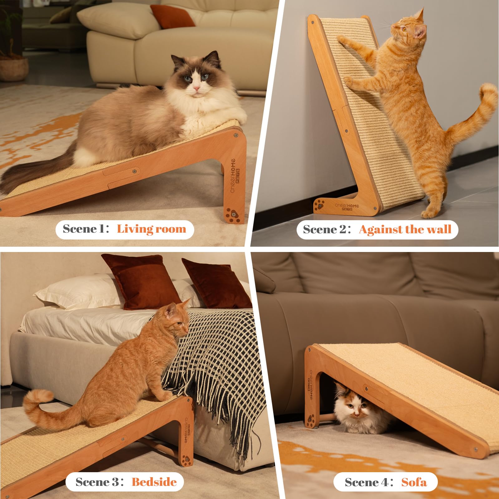 CHEERHOME PETS Rampa rascadora de sisal para gatos de interior, 24.8 pulgadas en forma de L, poste rascador vertical para gatos, almohadilla para rascar gatos de madera maciza (mediana)