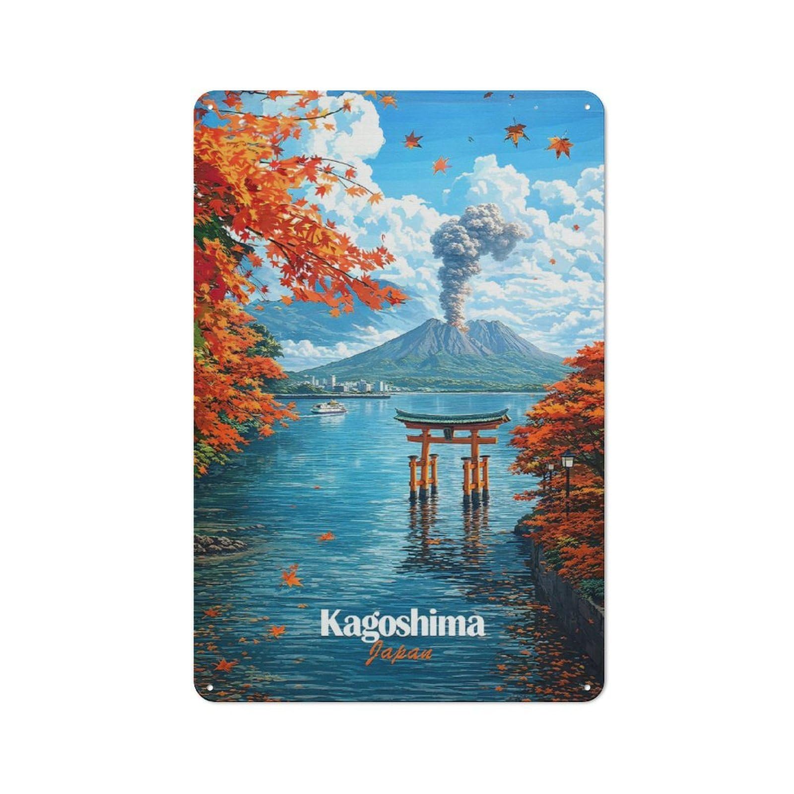 Garage Style Kagoshima Japan Volcano Torii Gate Retro Metal Sign 30x20cm, Workshop Wall Decor for Workshop, Basement, Shed Or Games Room
