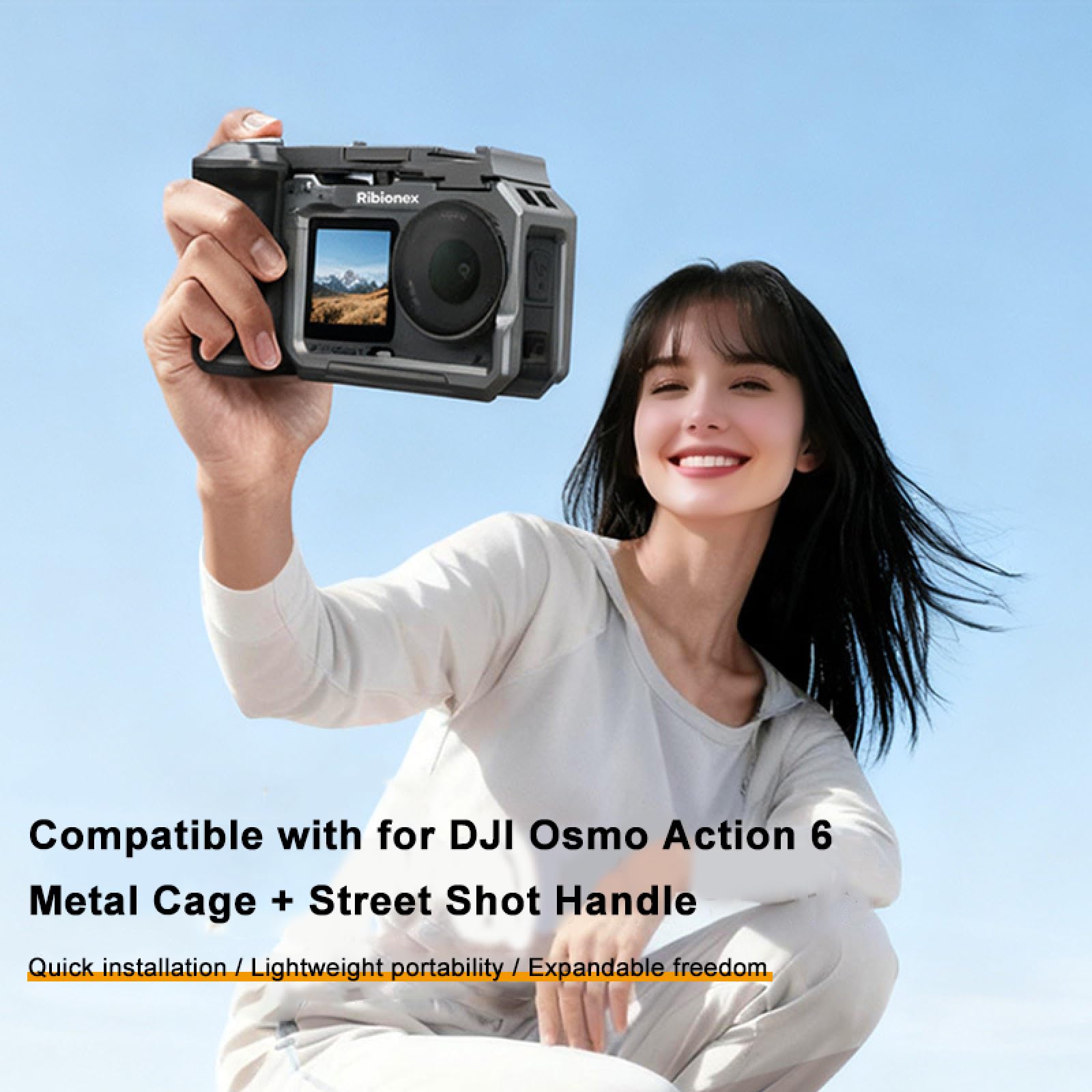 Kit de agarre de tiro callejero para DJI Osmo Action 6, funda protectora de marco de mango de disparo de calle, juego de soporte de mango de cámara para DJI Osmo Action 6 accesorios (titanio gris