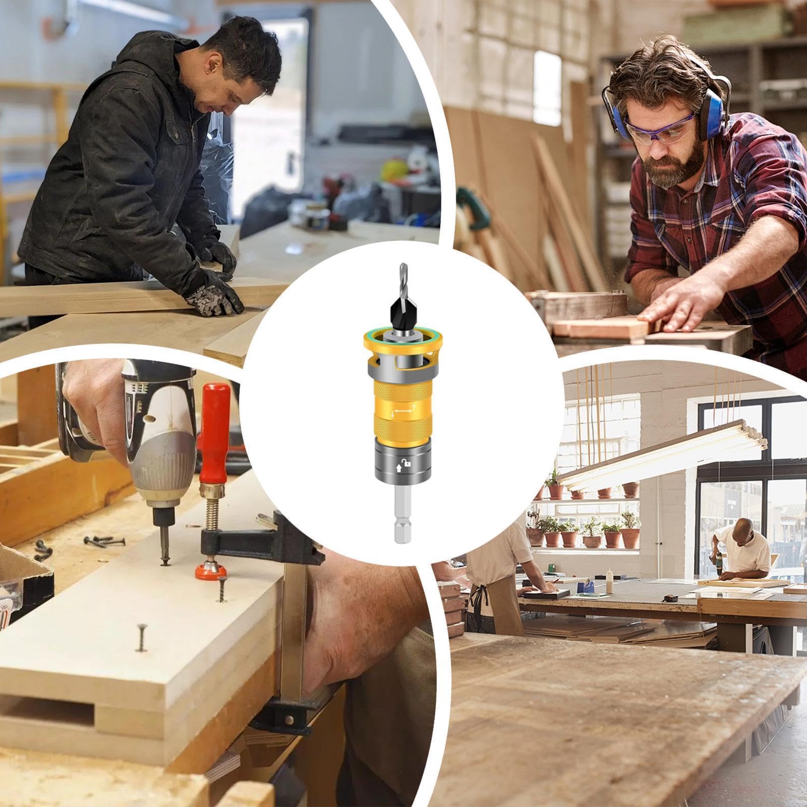 Set completo di punte a svaso per legno 7 Pezzi Con Arresto Di Profondità | Kit di a Portatile e Utensili Manuali per il Legno, MDF, Compensato, Allumi
