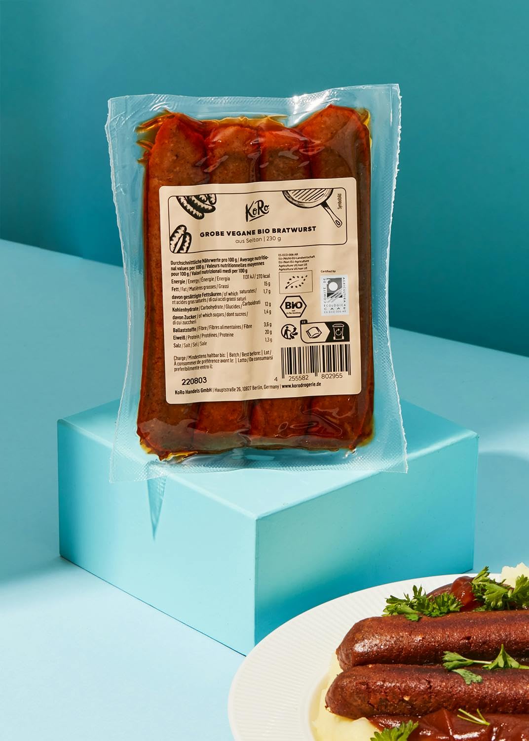 KoRo Grobe vegane Bio Bratwurst 230 g Grillen